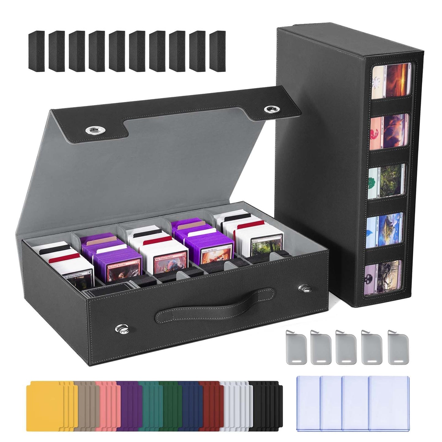 UAONO 5-Row Trading Card Storage Box with Commander Display – 3900+ Cards, Aluminum Lock