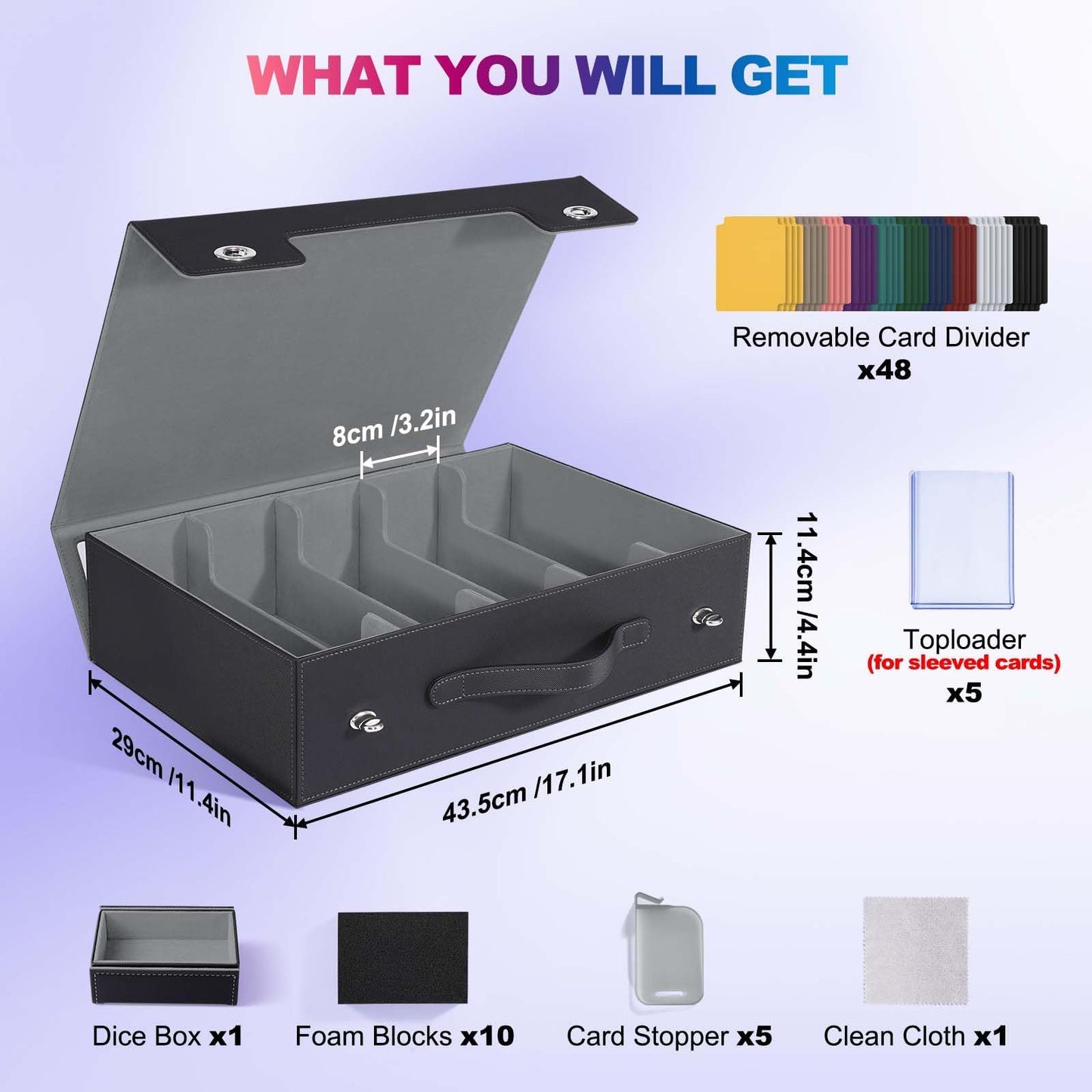 UAONO 5-Row Trading Card Storage Box with Commander Display – 3900+ Cards, Aluminum Lock