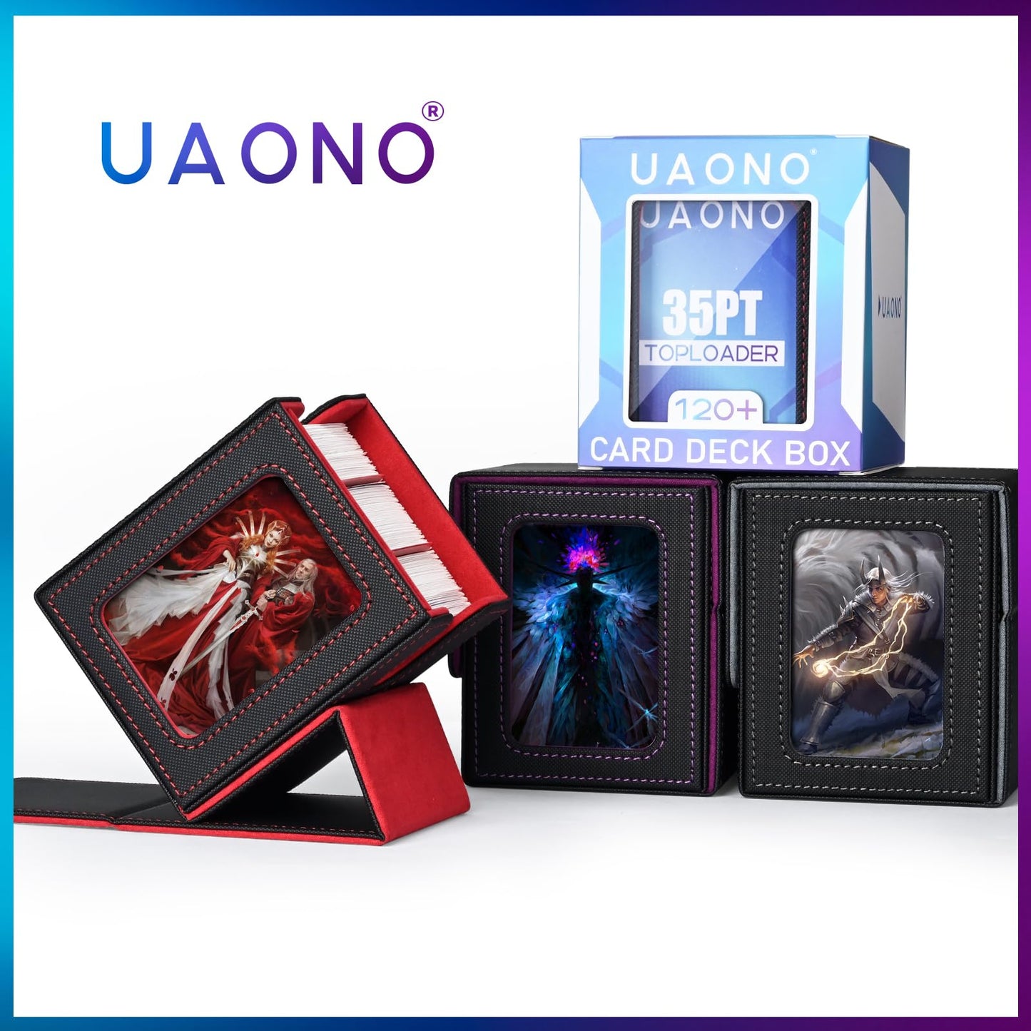 UAONO Card Deck Box with MTG Commander Display – Holds 100+ Cards + Top Loader