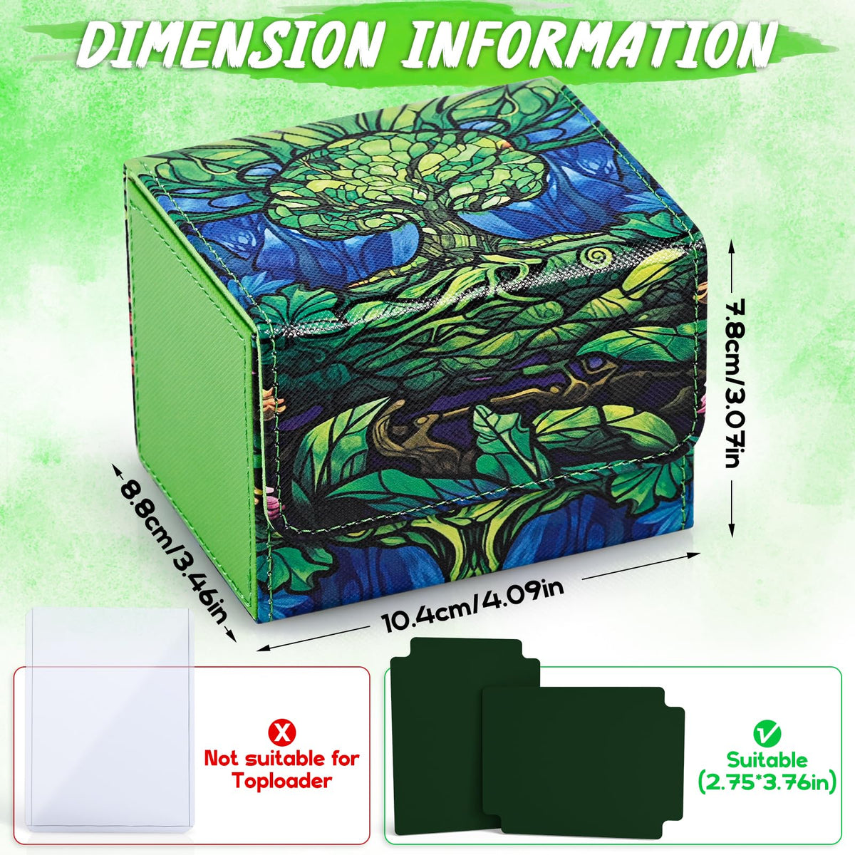 UAONO Card Deck Box for MTG — Holds 120+ Sleeved Decks, PU Leather, 2 Dividers (Green/Tree)