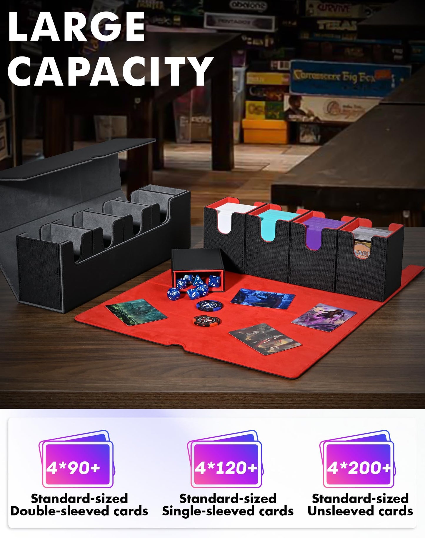UAONO 5-in-1 Card Deck Box with Dice Tray | 800+ Card Capacity for MTG & Yugioh