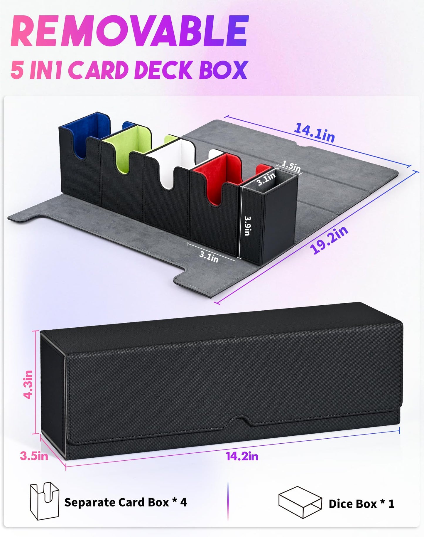 UAONO 5-in-1 Card Deck Box with Dice Tray – Holds 800+ Cards, Magnetic Closure, MTG/Yugioh Compatible