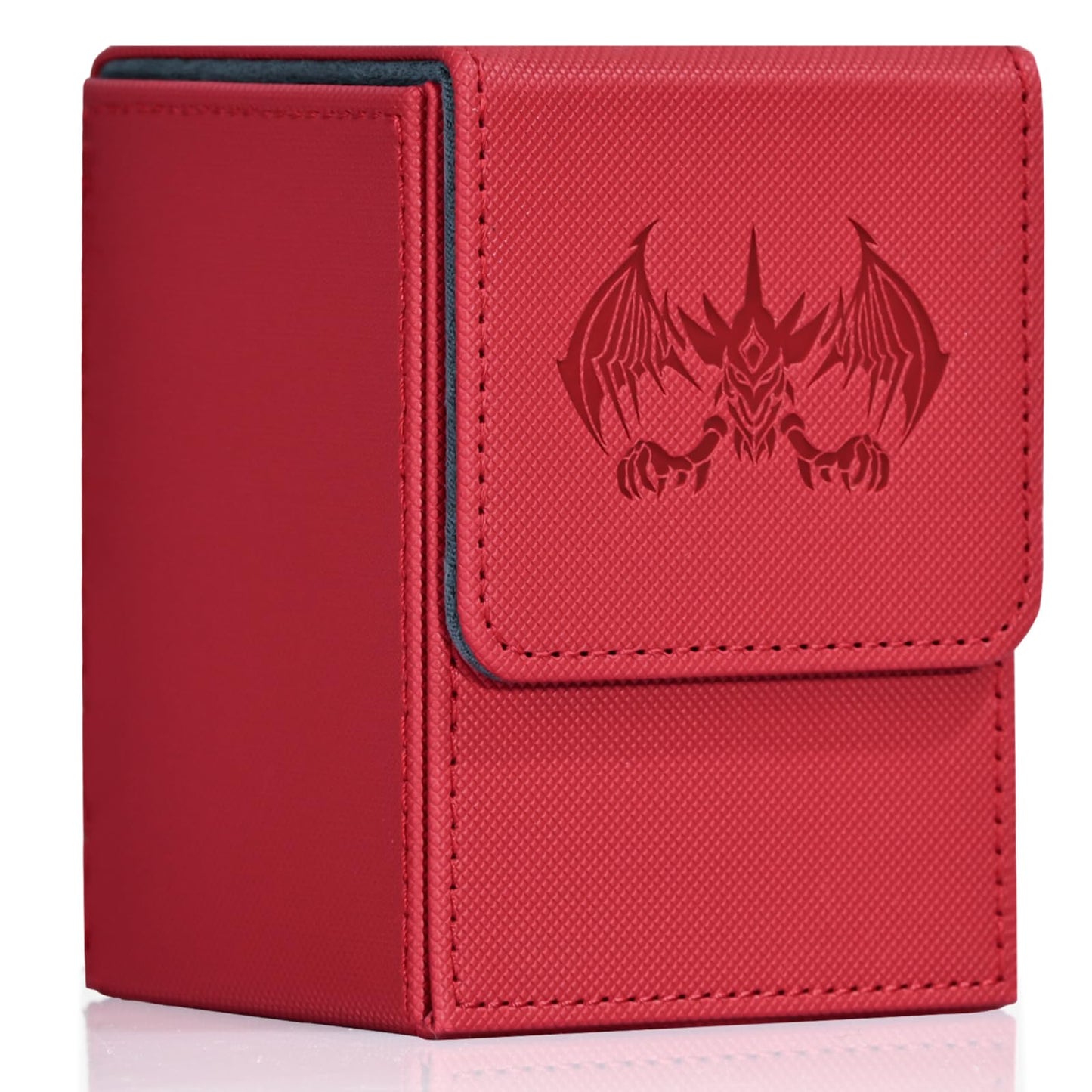 UAONO Card Deck Box – 100+ Card Capacity, PU Leather, Magnetic Closure, 2 Dividers (Red Extinction Dragon)