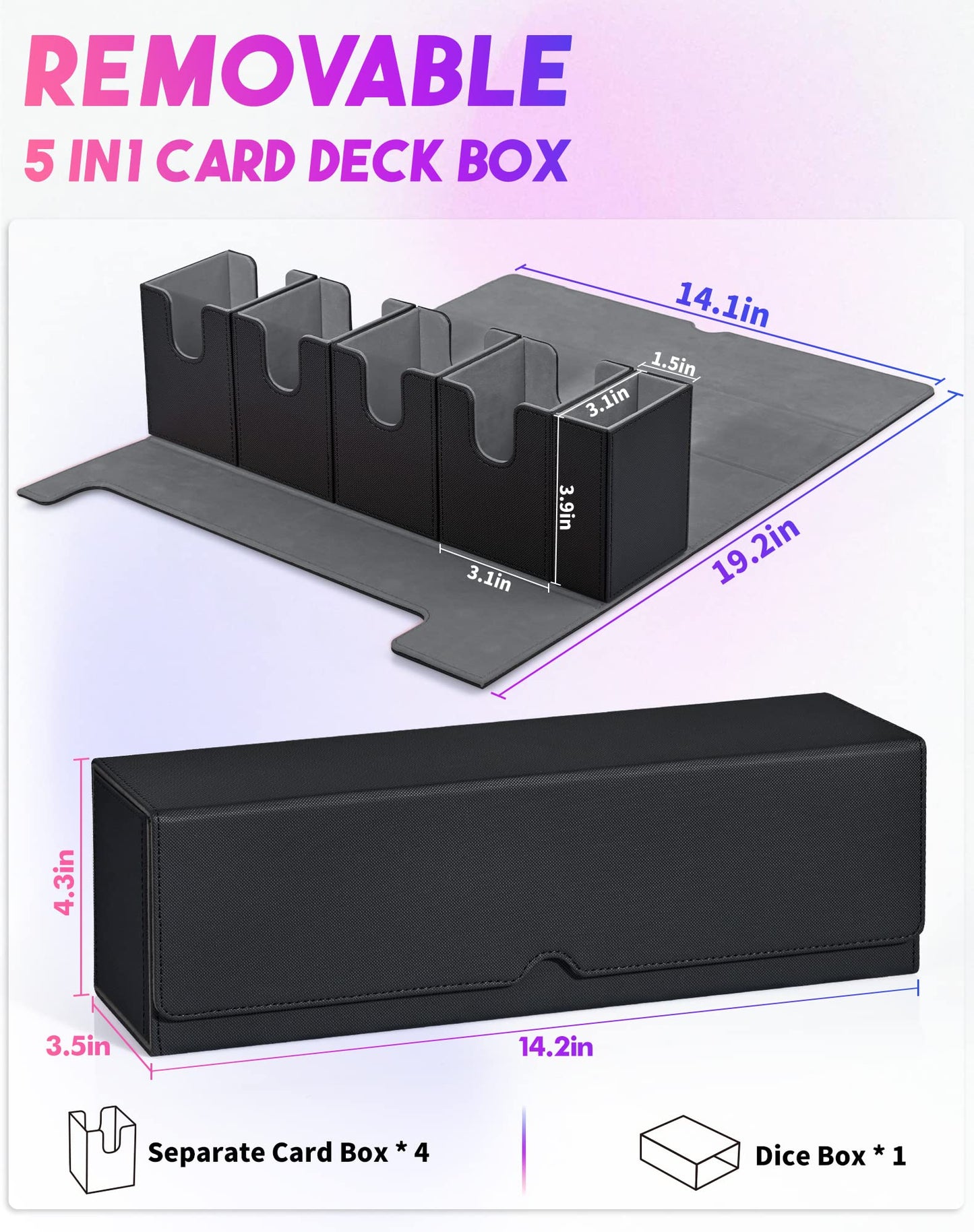 UAONO 5-in-1 Card Deck Box with Dice Tray | 800+ Card Capacity for MTG & Yugioh