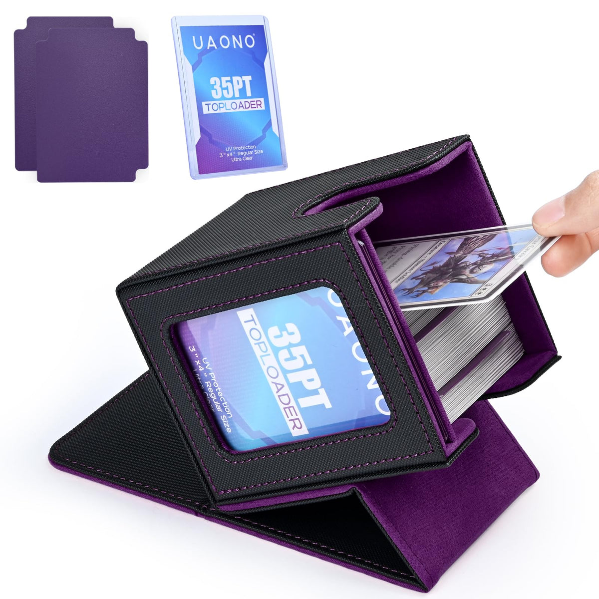 UAONO Card Deck Box with MTG Commander Display - Holds 100+ Cards, 2 Dividers, Top Loader
