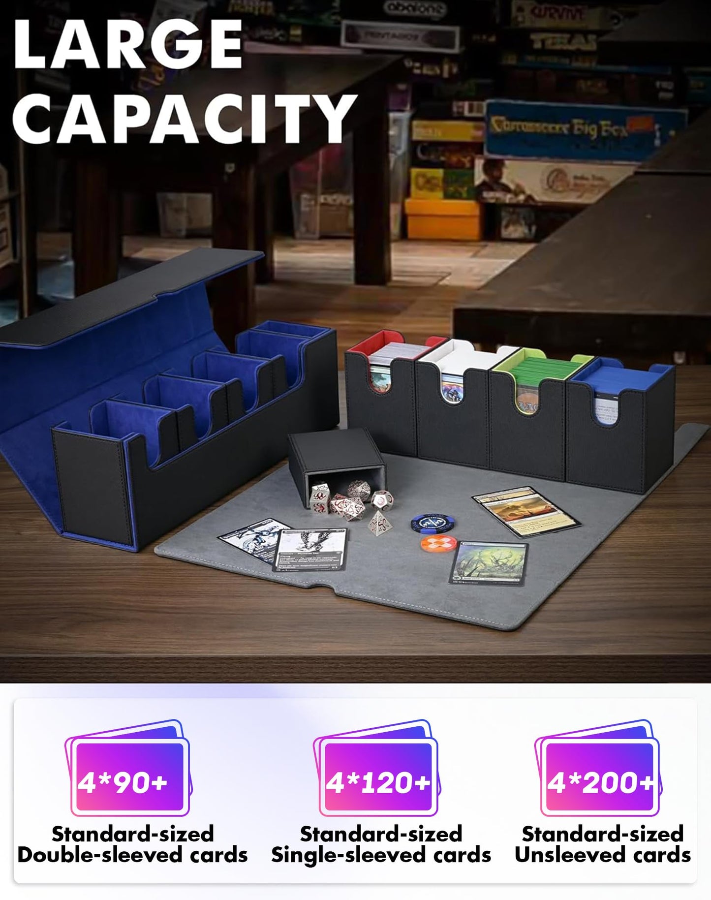 UAONO 5-in-1 Card Deck Box with Dice Tray – Holds 800+ Cards, Magnetic Closure, MTG/Yugioh Compatible