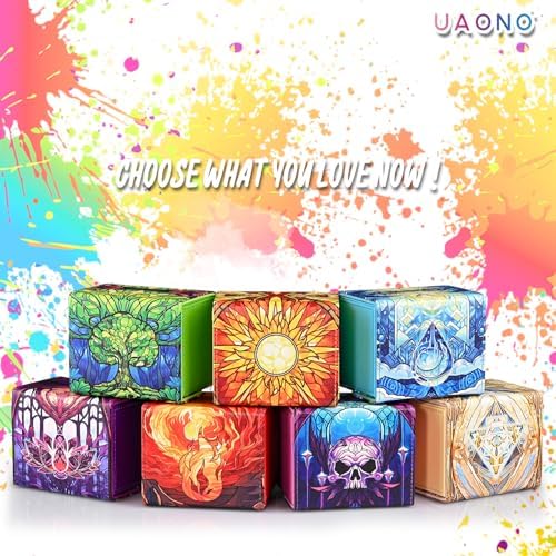 UAONO Card Deck Box for MTG — Holds 120+ Sleeved Decks, PU Leather, 2 Dividers (Green/Tree)