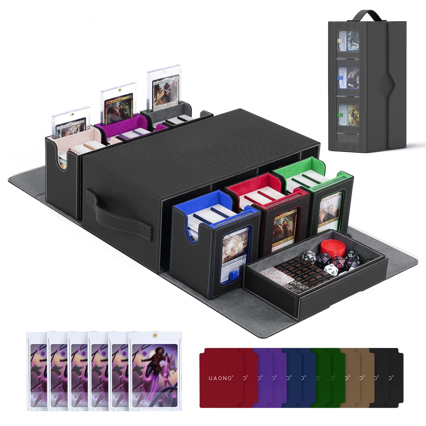 UAONO Commander Deck Box – 6-Deck Modular MTG Case with Dice Tray | 600+ Cards