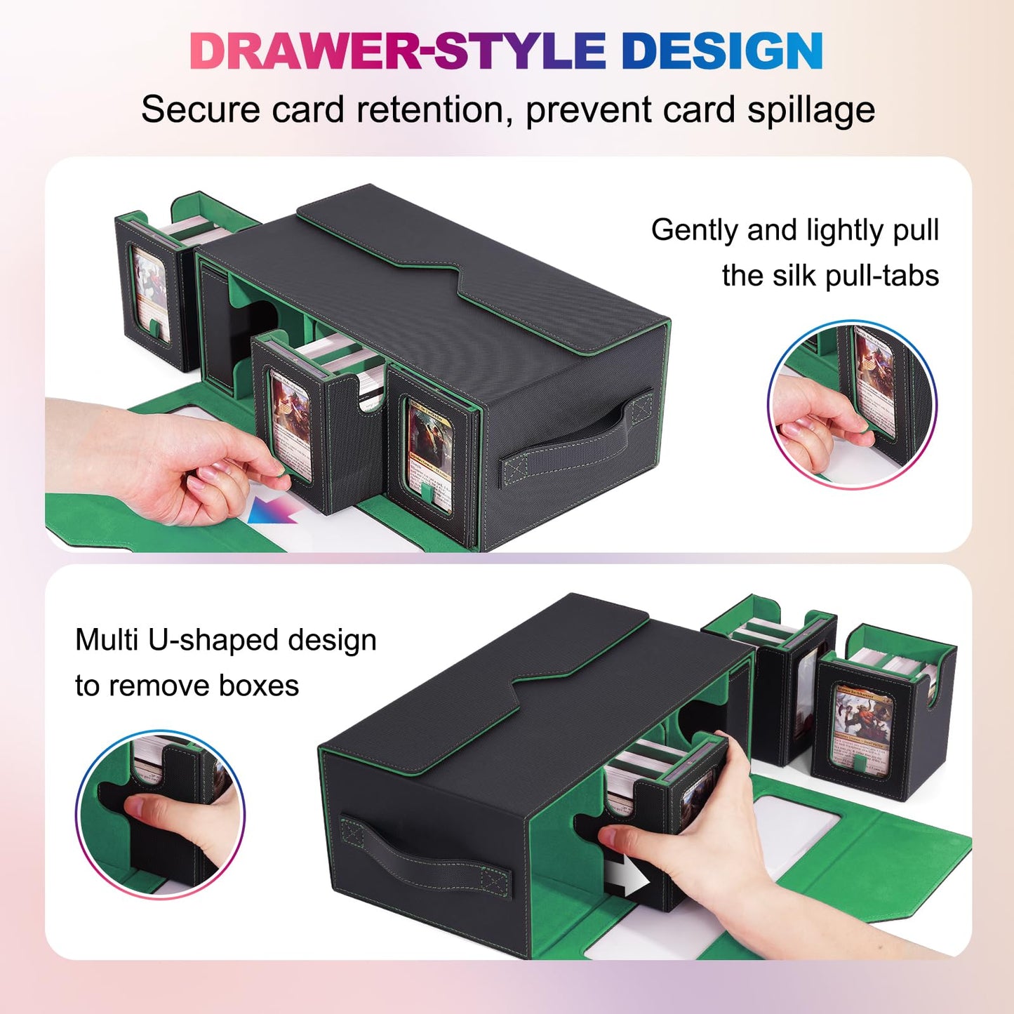 UAONO Commander Deck Box – 6-Deck Modular MTG Card Case with Dice Tray, Holds 600+ Cards (Black Green)