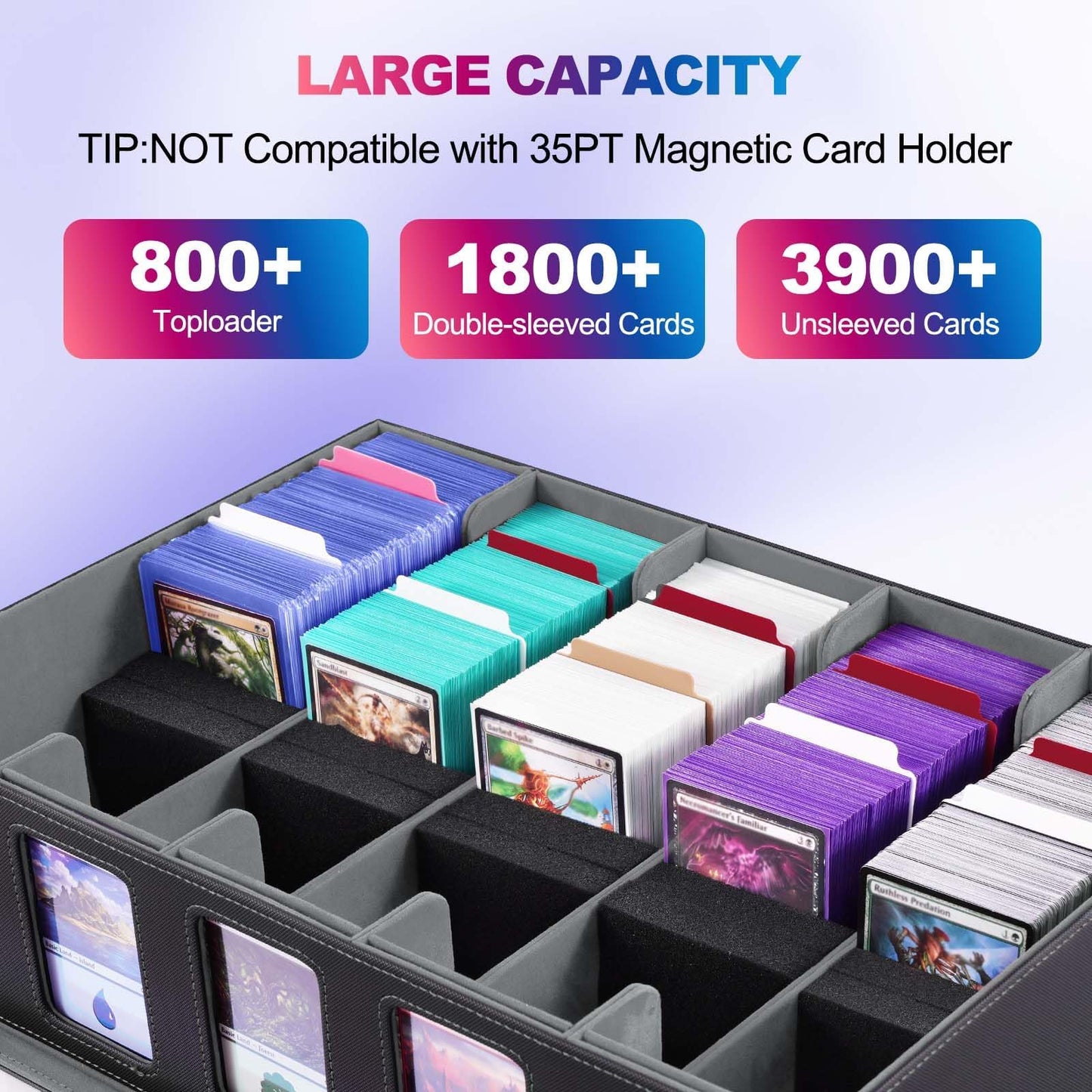 UAONO 5-Row Trading Card Storage Box with Commander Display – 3900+ Cards, Aluminum Lock
