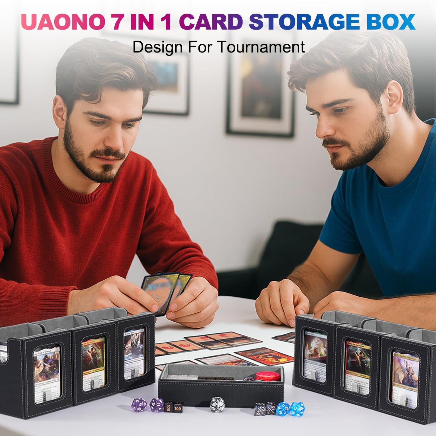 UAONO Commander Deck Box – 6-Deck Modular MTG Card Case with Dice Tray, Holds 600+ Cards