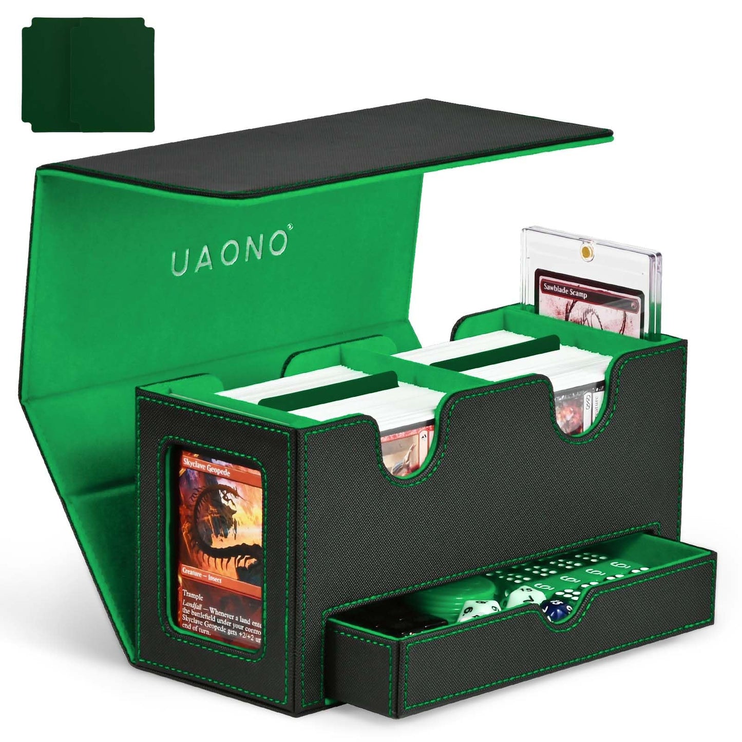 UAONO Card Deck Box for MTG - 400+ Card Capacity, Dual Commander Windows, Dice Tray