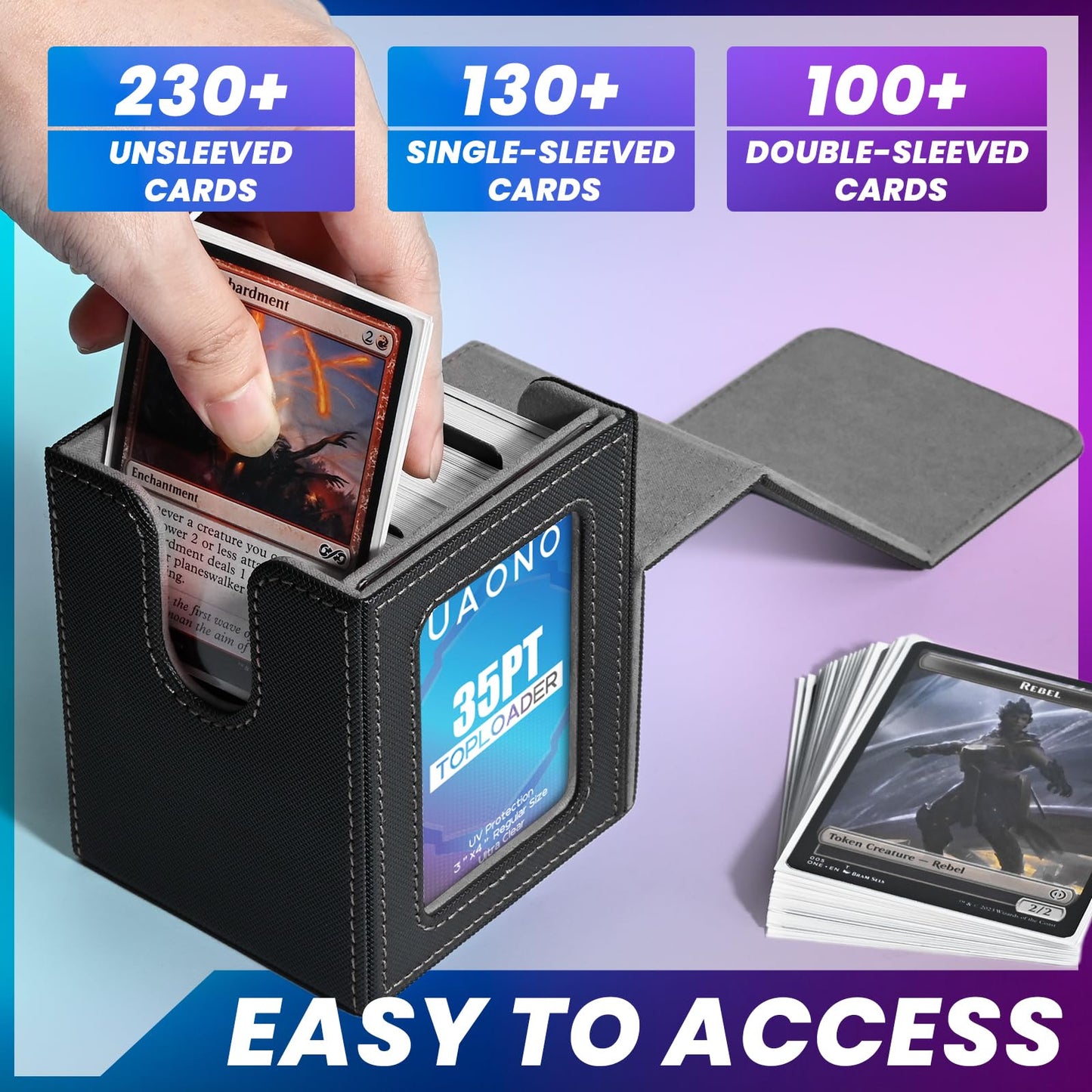 UAONO Card Deck Box with MTG Commander Display – Holds 100+ Cards + Top Loader