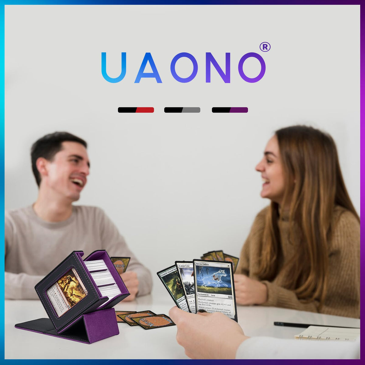 UAONO Card Deck Box with MTG Commander Display - Holds 100+ Cards, 2 Dividers, Top Loader
