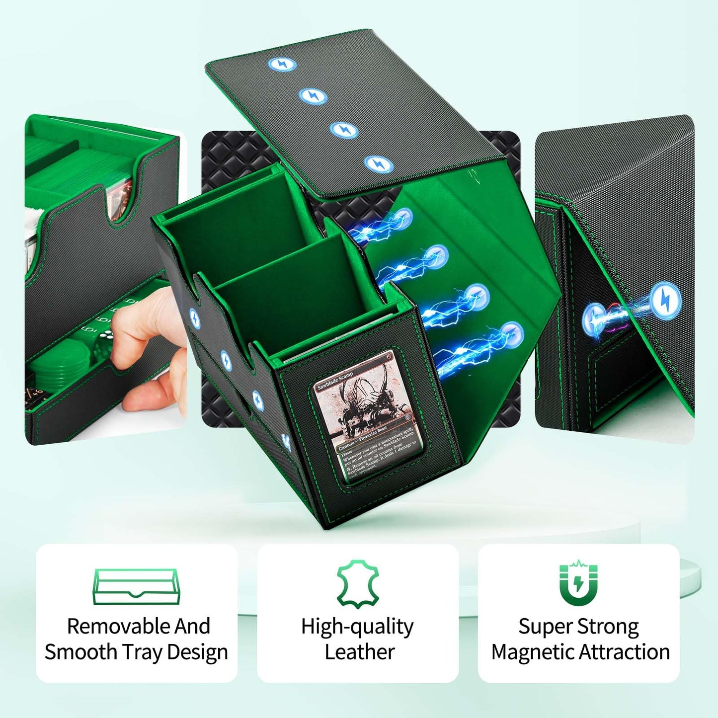 UAONO Card Deck Box for MTG - 400+ Card Capacity, Dual Commander Windows, Dice Tray