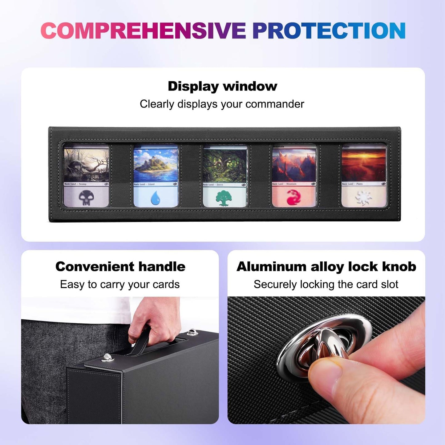UAONO 5-Row Trading Card Storage Box with Commander Display – 3900+ Cards, Aluminum Lock