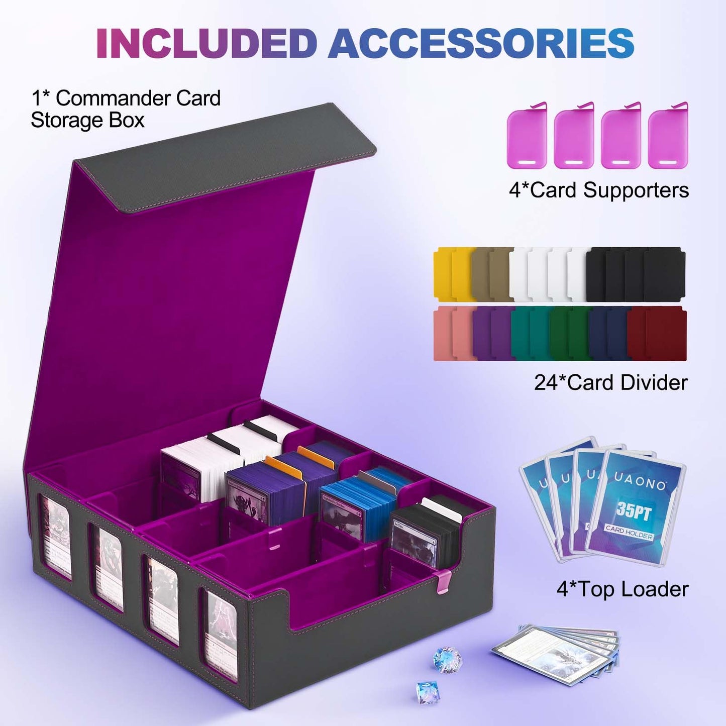 UAONO Trading Card Storage Box with Commander Display — 2400+ Deck Box for MTG