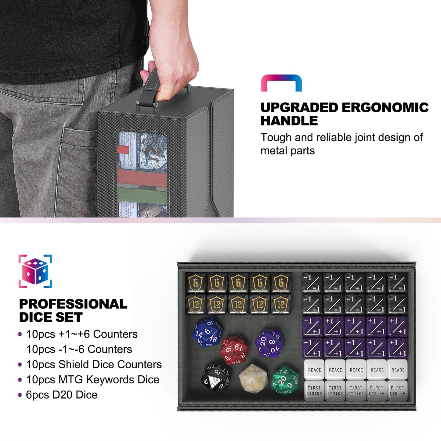 UAONO Commander Deck Box for MTG — 6-Deck Modular Card Case with Dice Tray, Holds 600+ Double-Sleeved Cards
