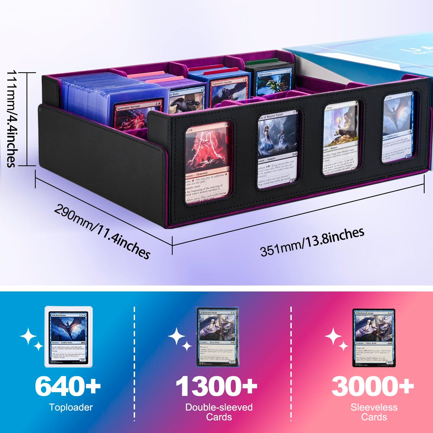 UAONO Trading Card Storage Box with Commander Display — 2400+ Deck Box for MTG