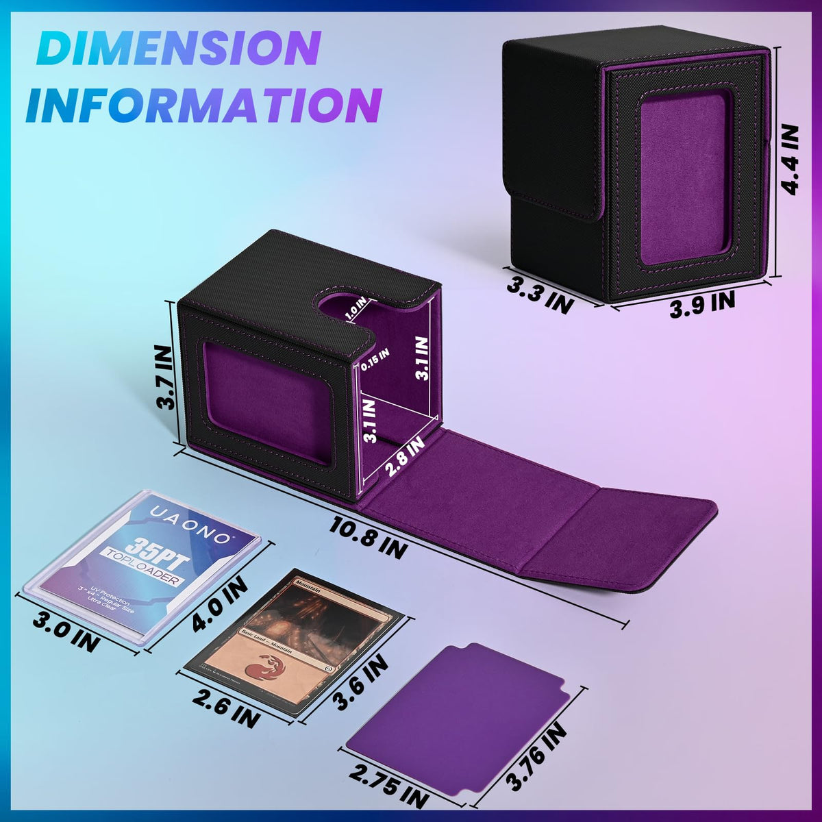 UAONO Card Deck Box with MTG Commander Display - Holds 100+ Cards, 2 Dividers, Top Loader