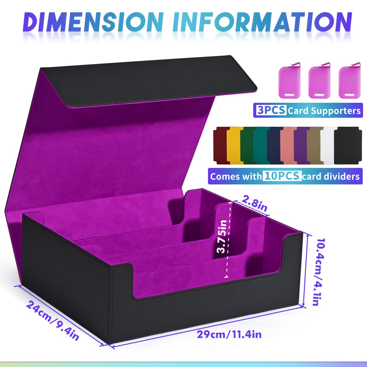 UAONO Trading Card Storage Box — 1800 Card Capacity, Magnetic Closure, PU Leather Case (Black & Purple)