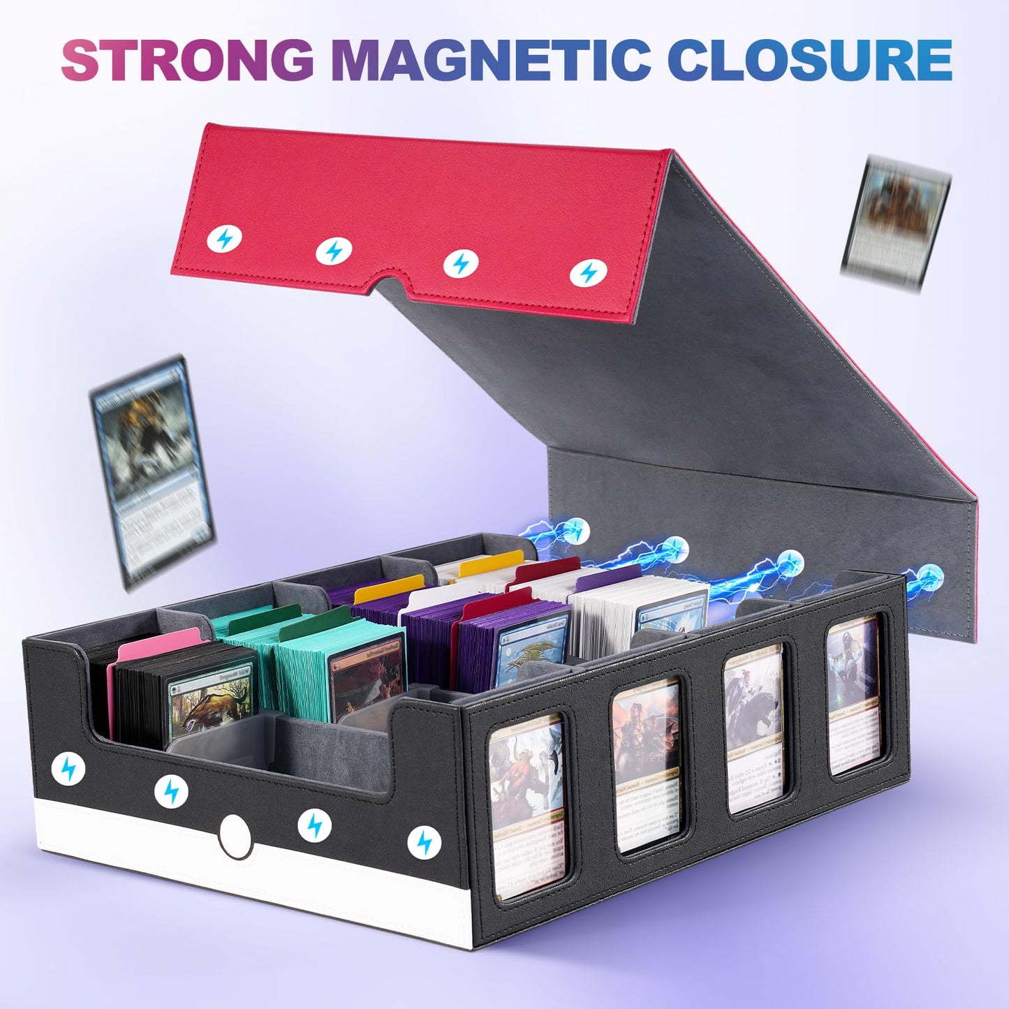UAONO Trading Card Storage Box with Commander Display – 2400+ Deck Capacity, Removable Cover, 24 Dividers