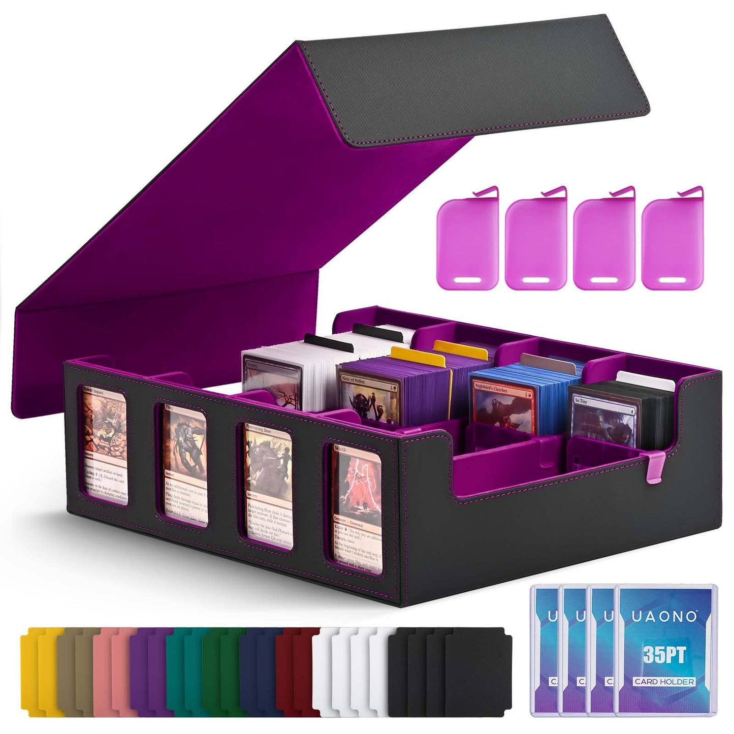 UAONO Trading Card Storage Box with Commander Display — 2400+ Deck Box for MTG