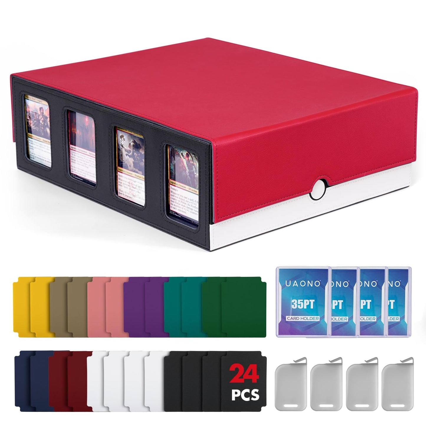 UAONO Trading Card Storage Box with Commander Display – 2400+ Deck Capacity, Removable Cover, 24 Dividers