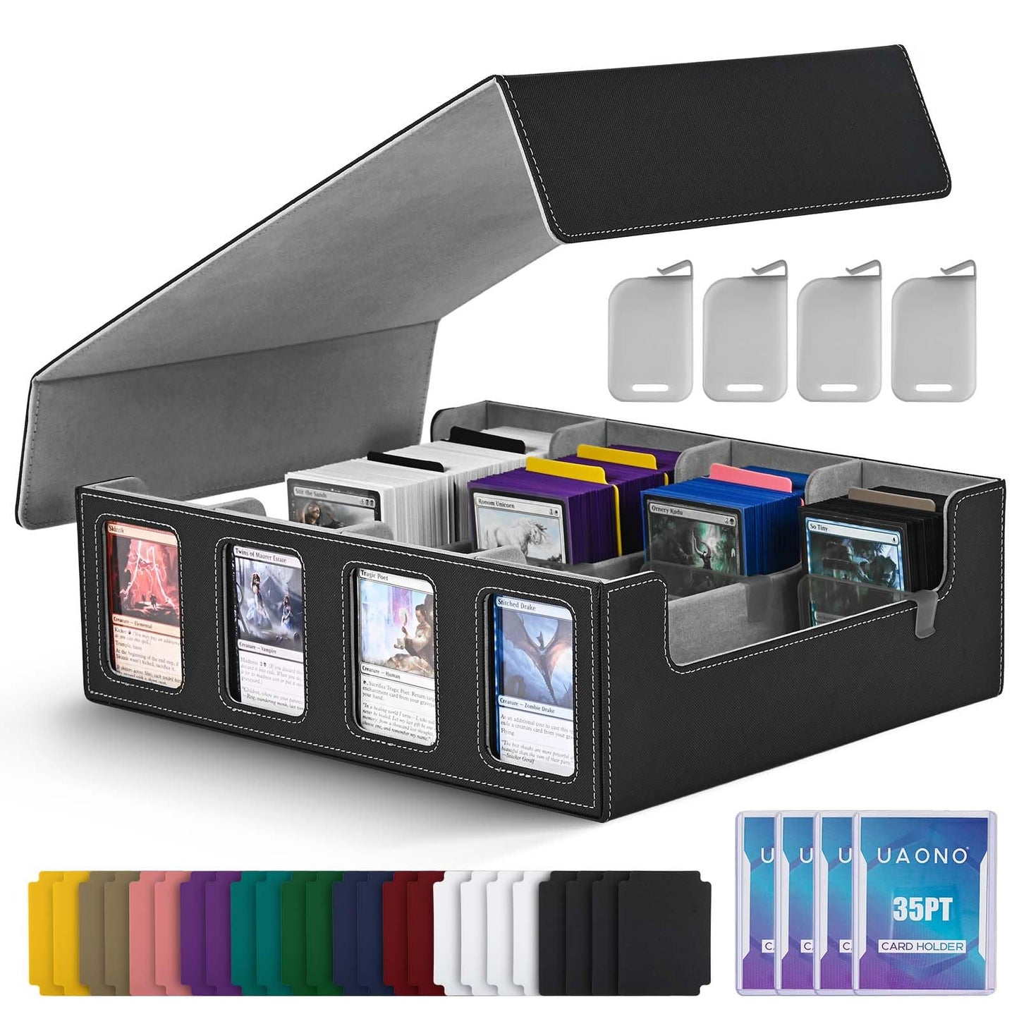 UAONO Trading Card Storage Box with Commander Display | 2400+ Deck Box for MTG