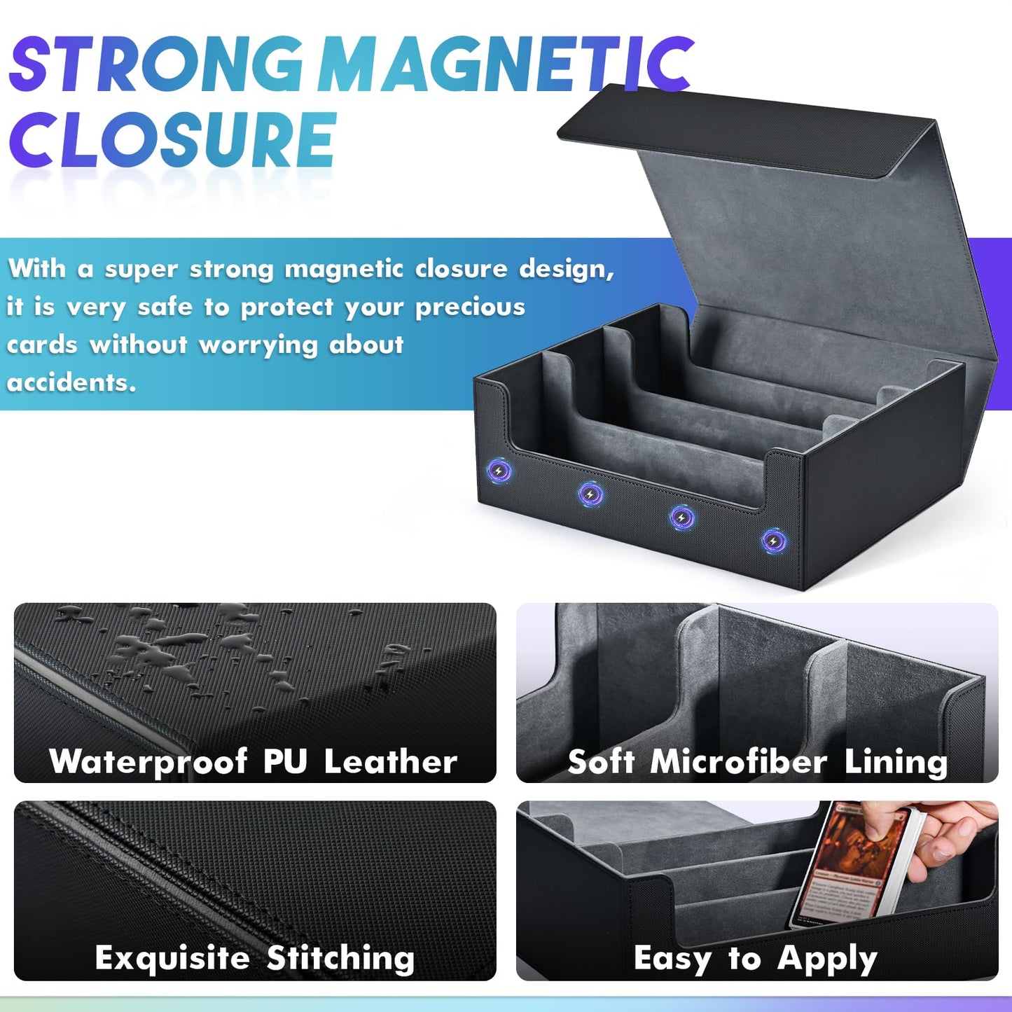 UAONO Trading Card Storage Box — 1800 Card Capacity, Magnetic PU Leather Case