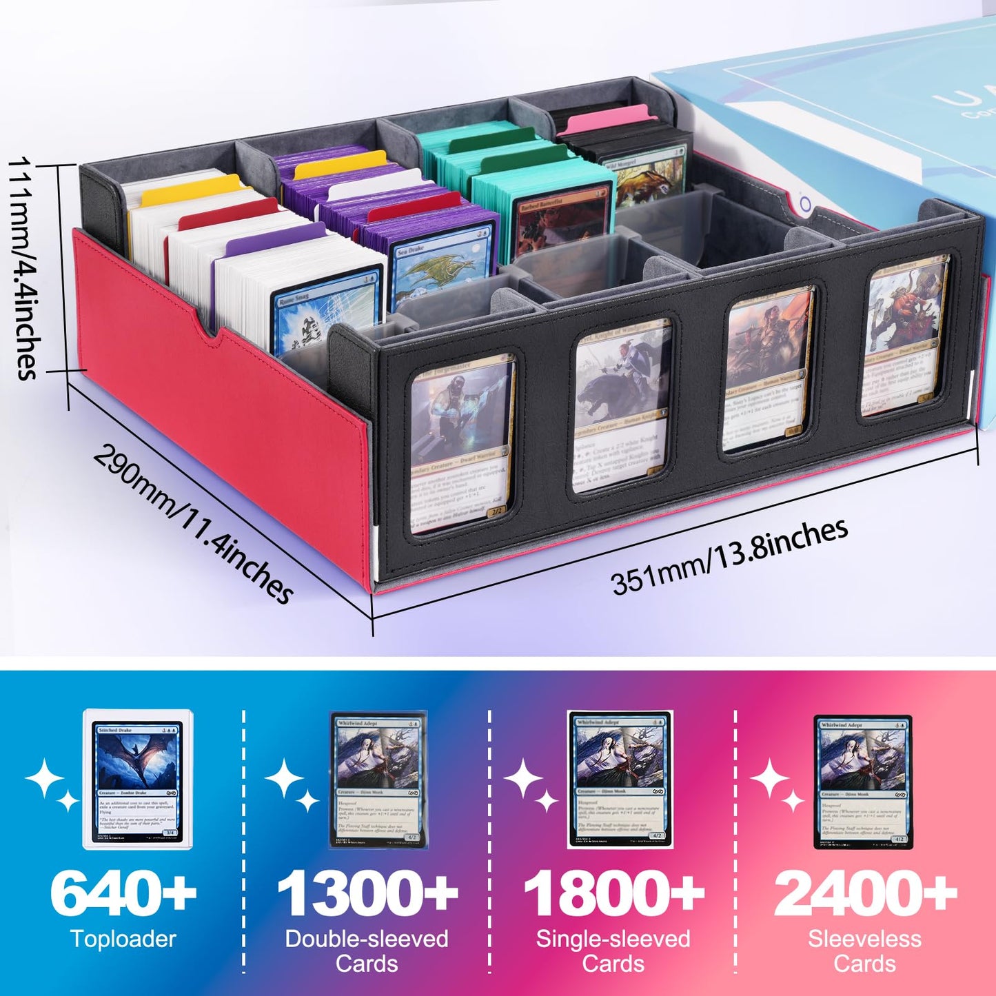 UAONO Trading Card Storage Box with Commander Display – 2400+ Deck Capacity, Removable Cover, 24 Dividers