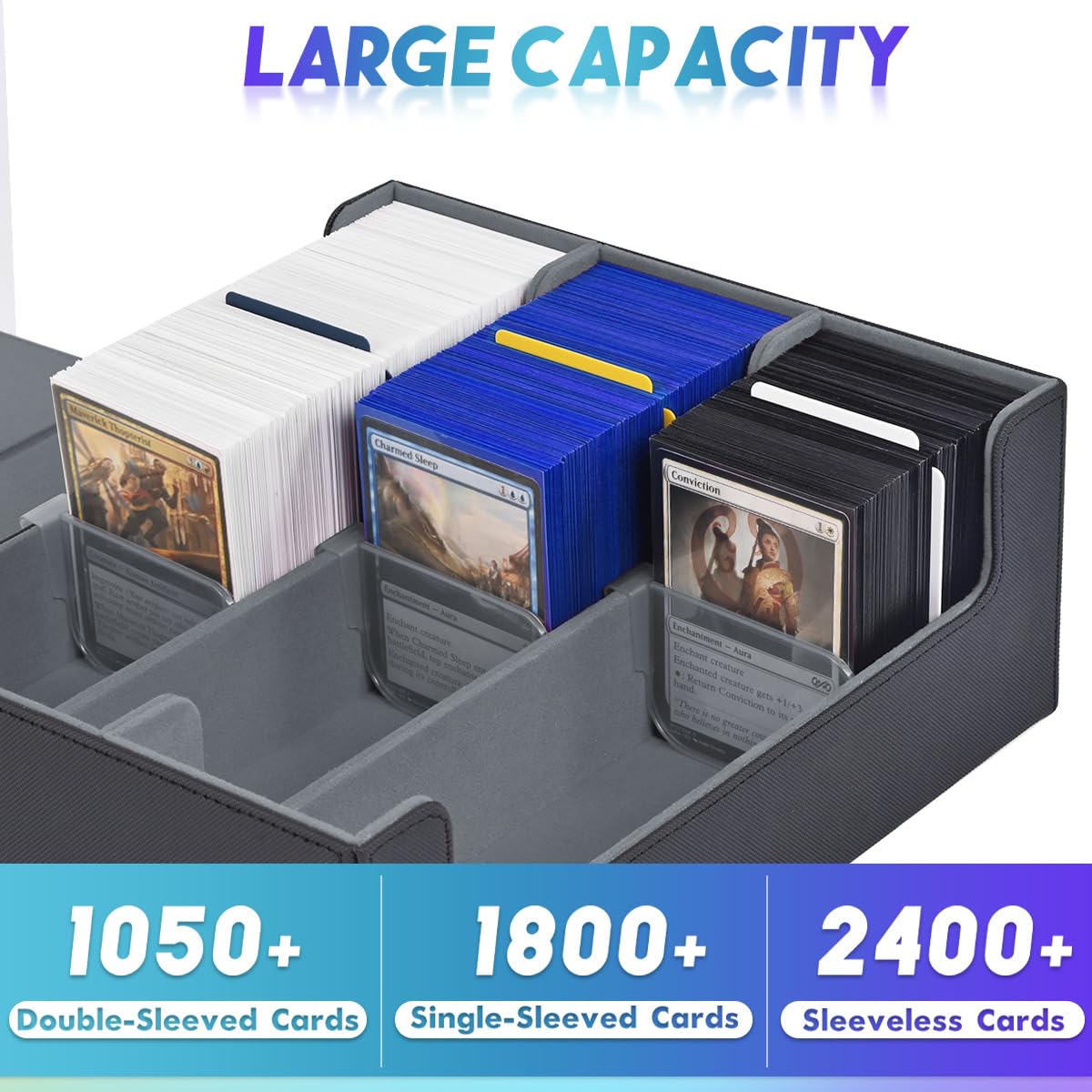 UAONO Trading Card Storage Box — 1800 Card Capacity, Magnetic PU Leather Case