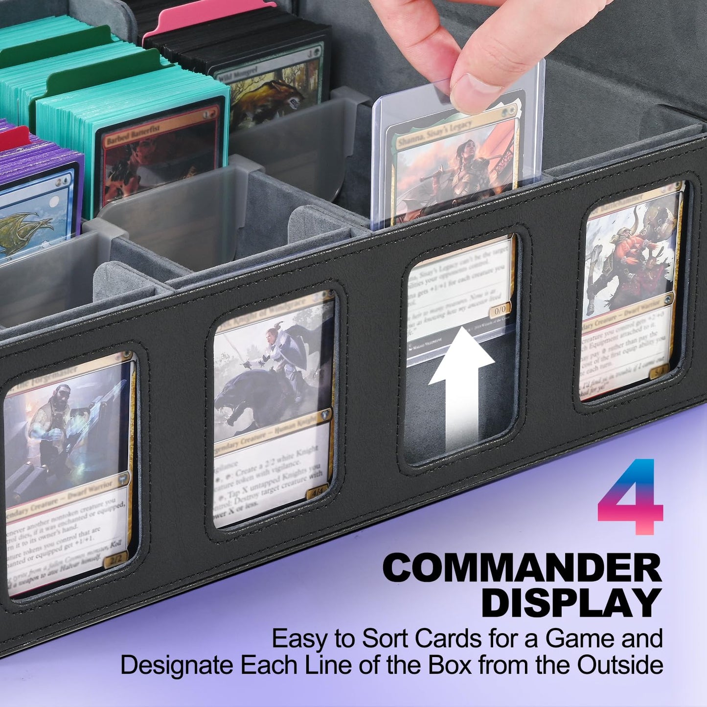 UAONO Trading Card Storage Box with Commander Display – 2400+ Deck Capacity, Removable Cover, 24 Dividers