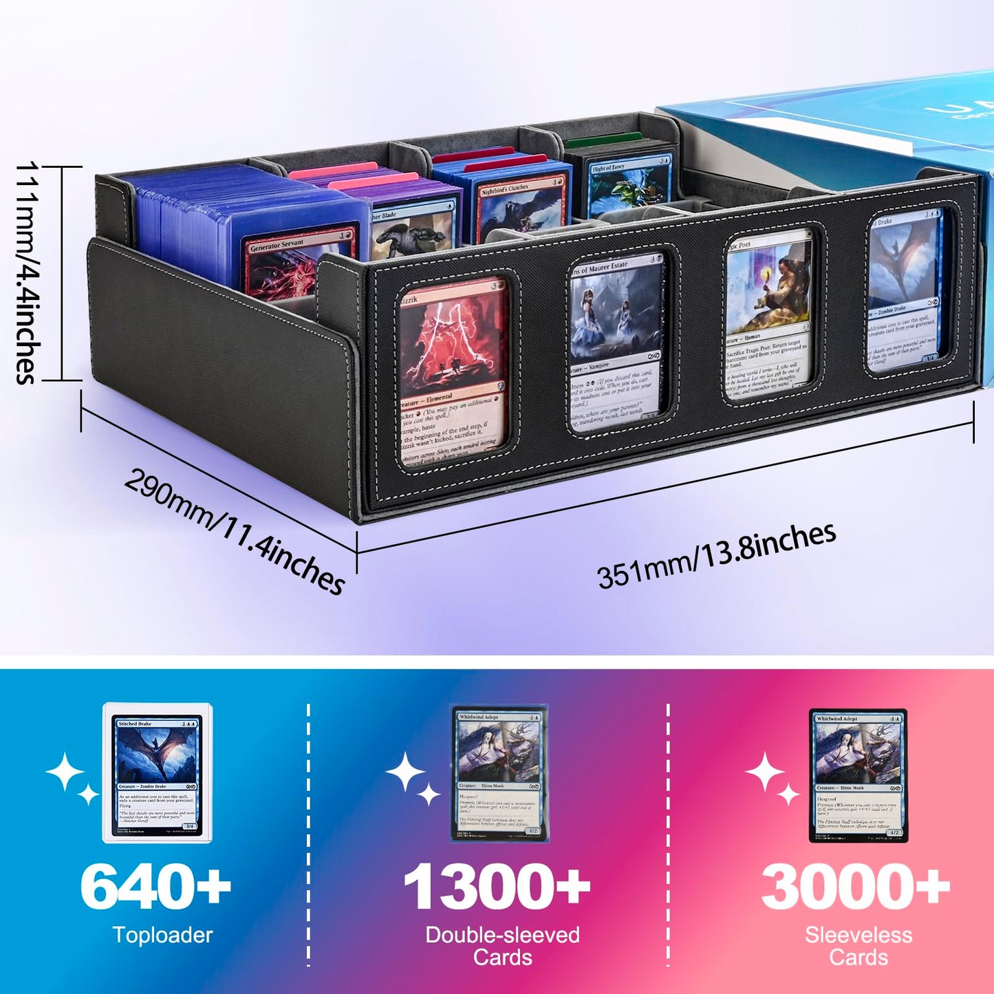 UAONO Trading Card Storage Box with Commander Display | 2400+ Deck Box for MTG