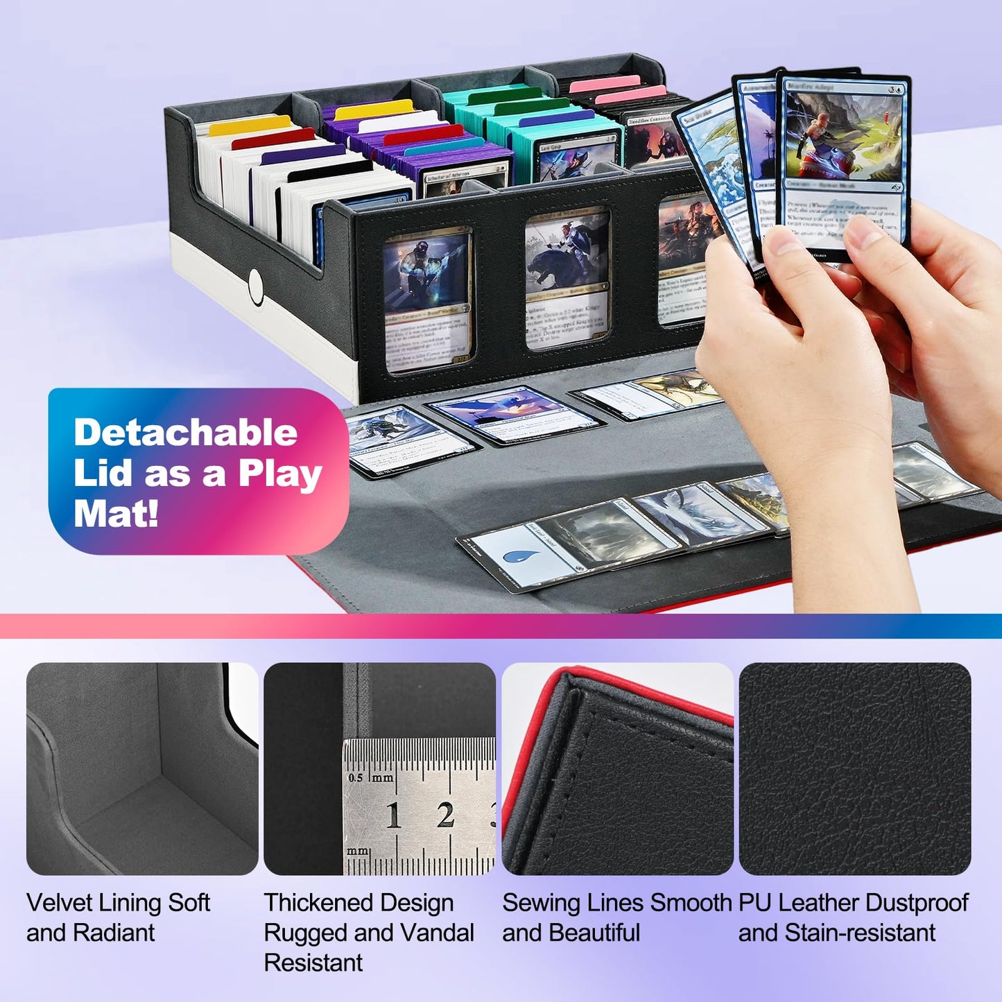 UAONO Trading Card Storage Box with Commander Display – 2400+ Deck Capacity, Removable Cover, 24 Dividers
