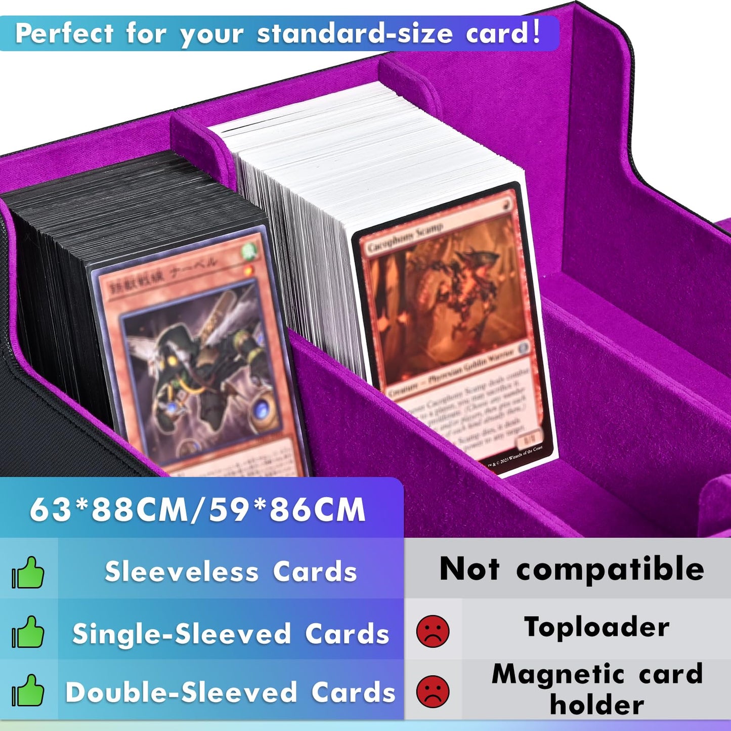 UAONO Trading Card Storage Box — 1800 Card Capacity, Magnetic Closure, PU Leather Case (Black & Purple)