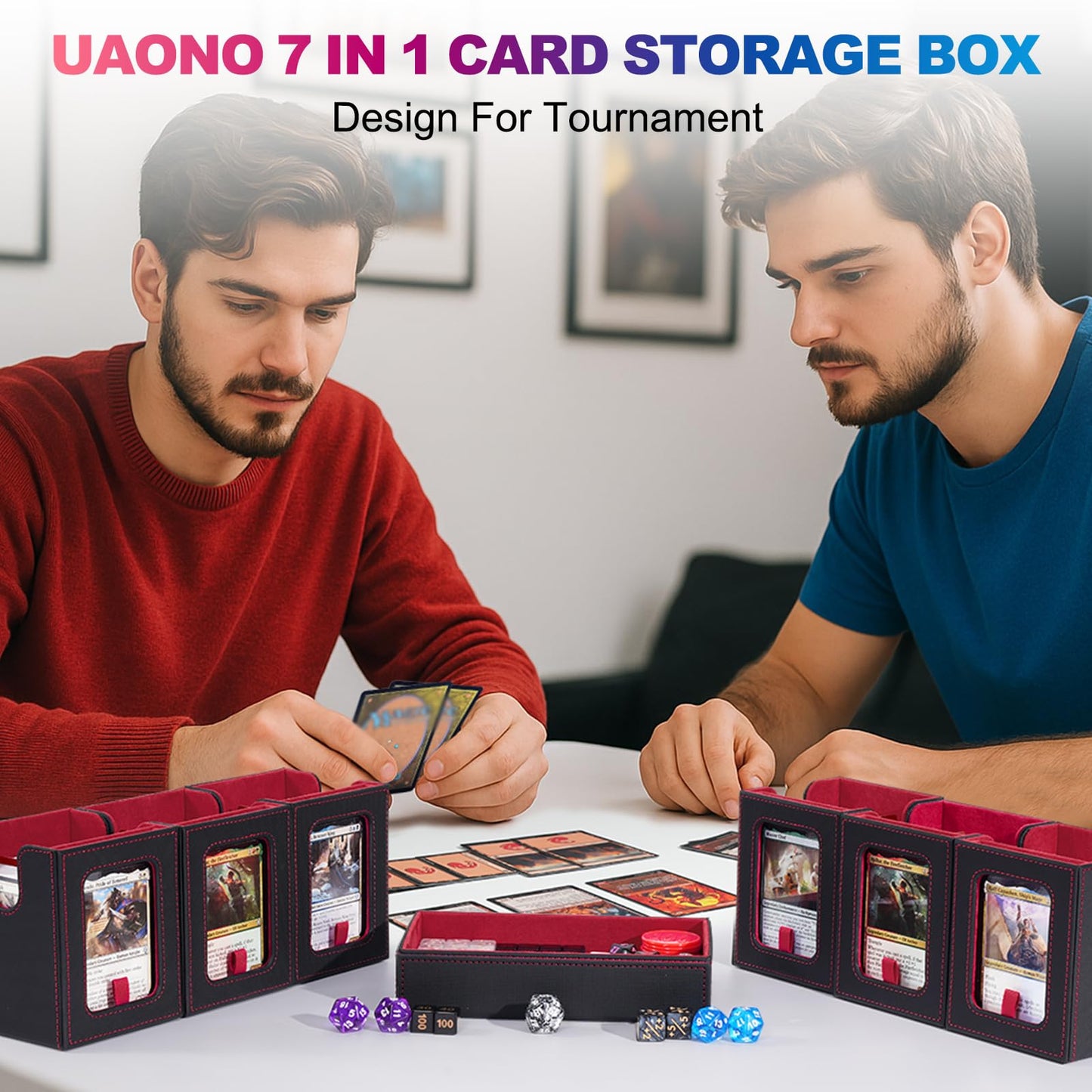 UAONO Commander Deck Box for MTG – 6-Deck Modular Card Case with Dice Tray, Holds 600+ Cards