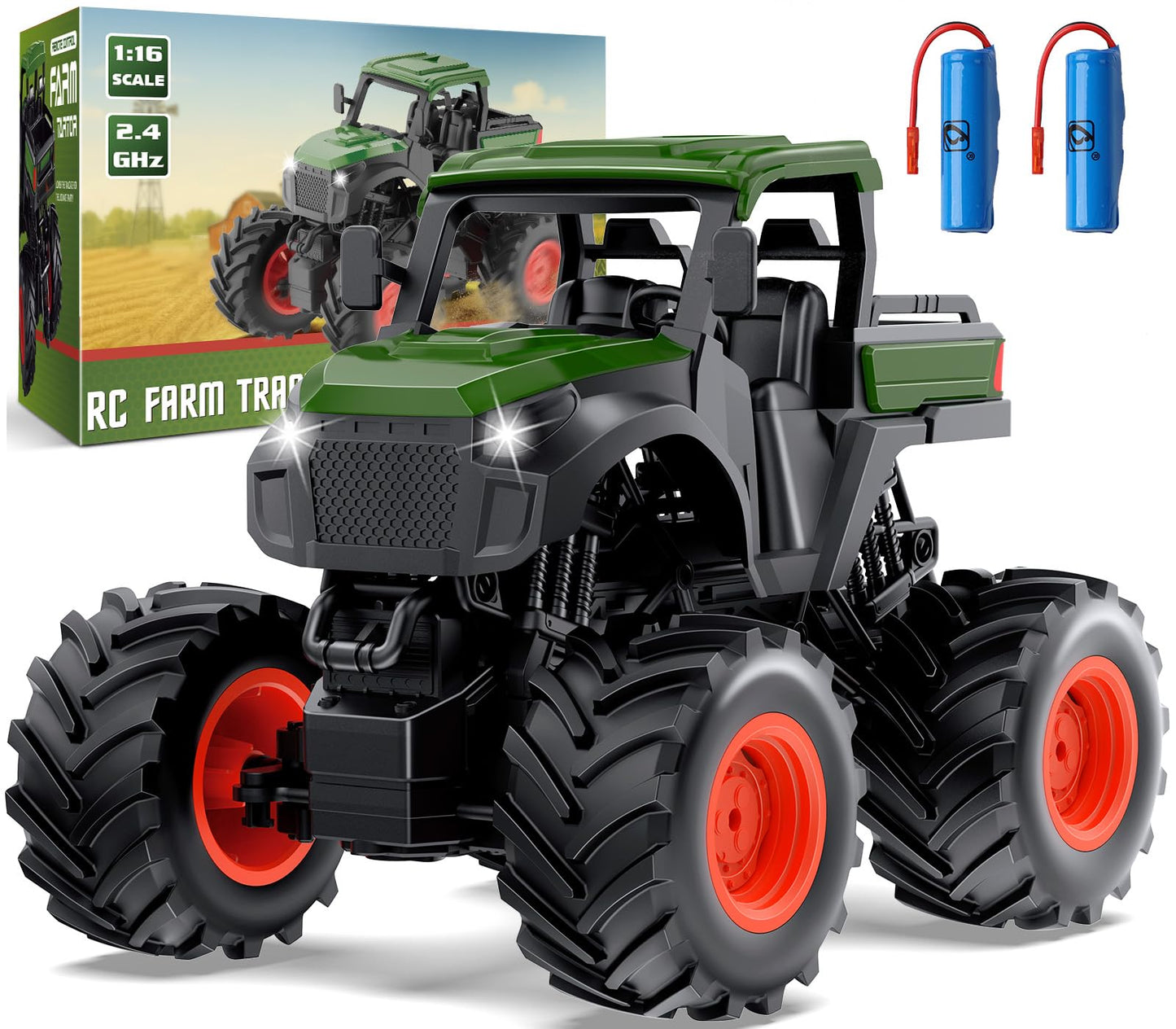 Uarzt 1:16 RC Tractor Toy – LED Lights, Realistic Sounds, 2×800mAh Battery