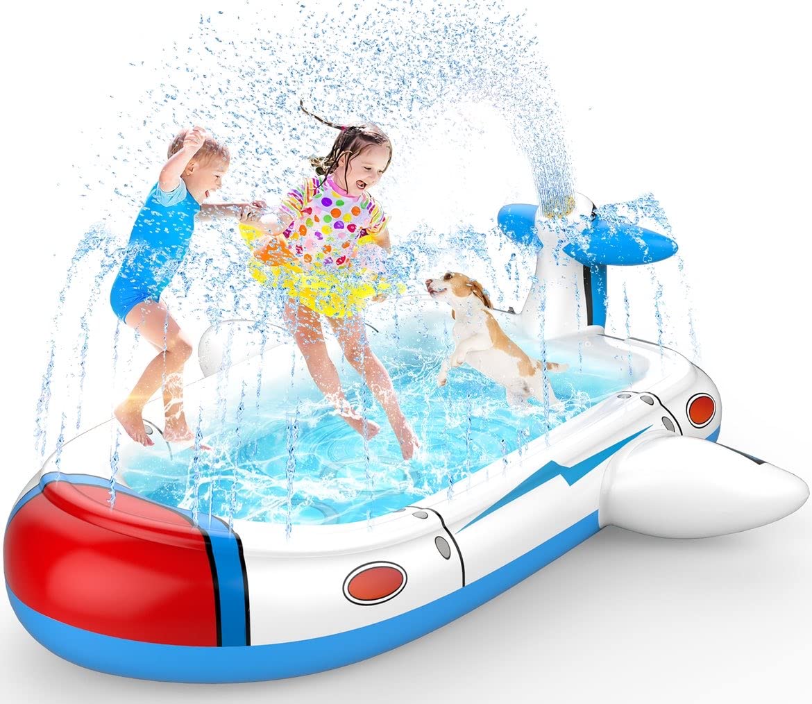 Uarzt 3-in-1 Kiddie Pool & Airplane Sprinkler — 68-Inch Backyard Splash Pad