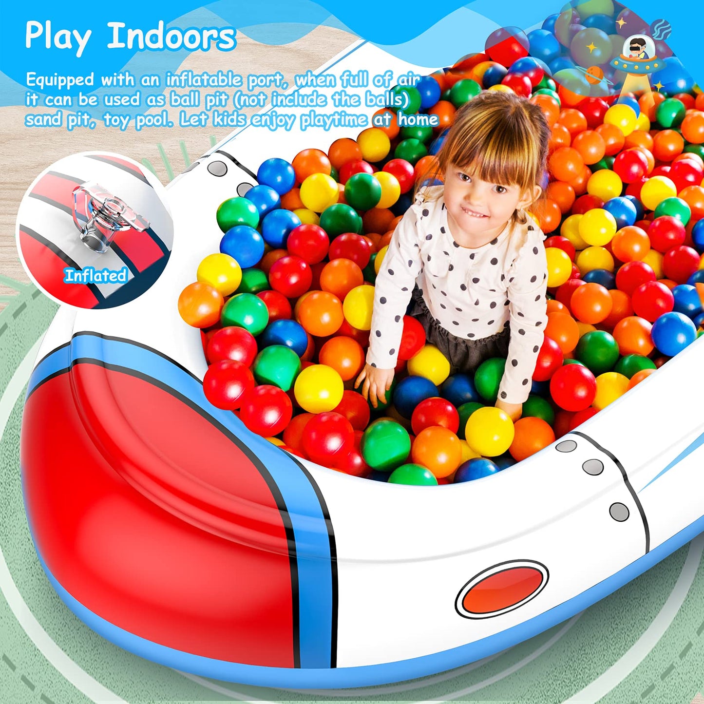 Uarzt 3-in-1 Kiddie Pool & Airplane Sprinkler — 68-Inch Backyard Splash Pad