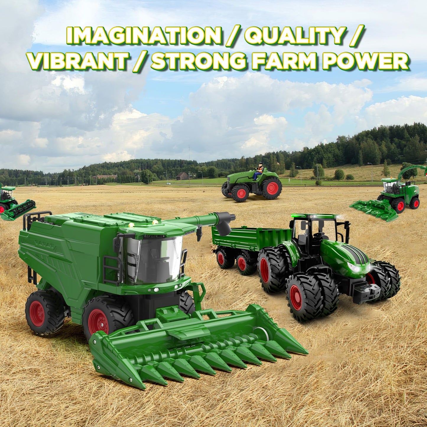 Uarzt Remote Control Combine Harvester Toy — Realistic Corn Head RC Tractor for Kids 3+ (1/24 Scale)