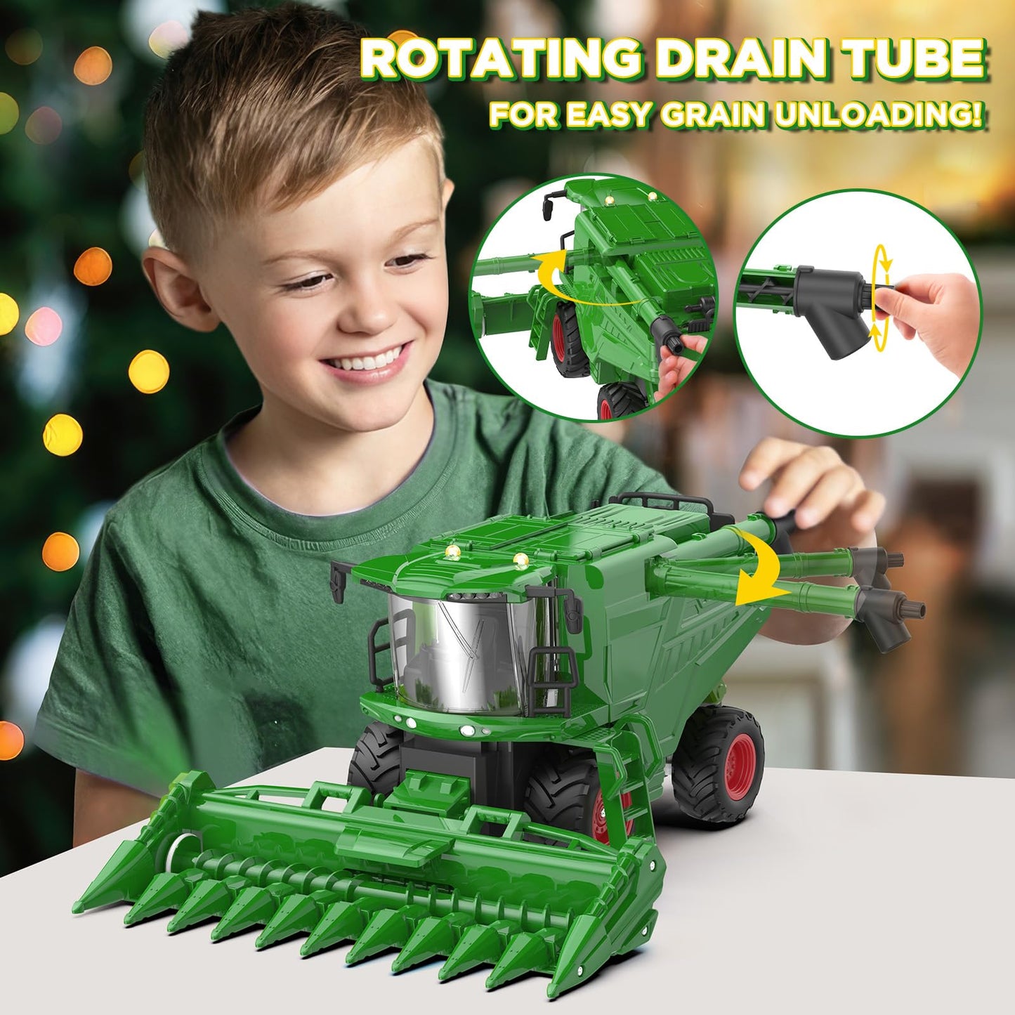 Uarzt Remote Control Combine Harvester Toy — Realistic Corn Head RC Tractor for Kids 3+ (1/24 Scale)