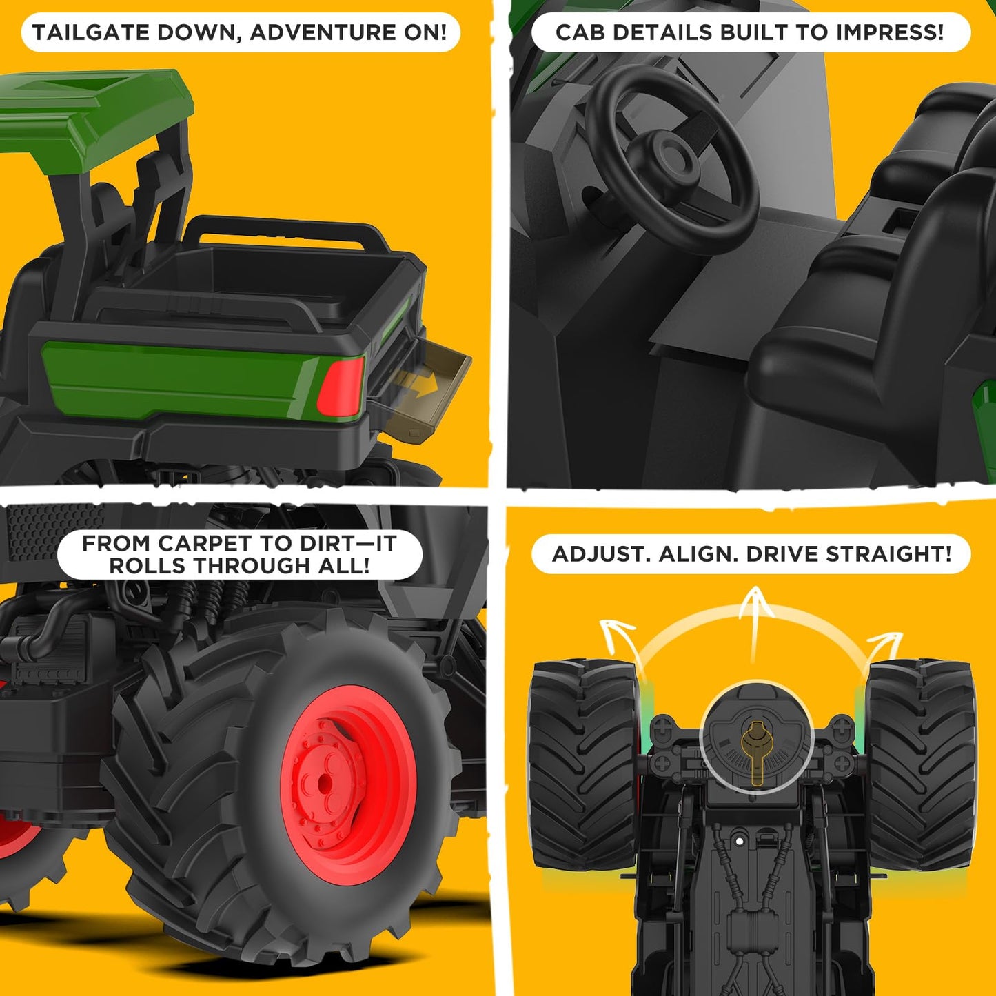 Uarzt 1:16 RC Tractor Toy – LED Lights, Realistic Sounds, 2×800mAh Battery