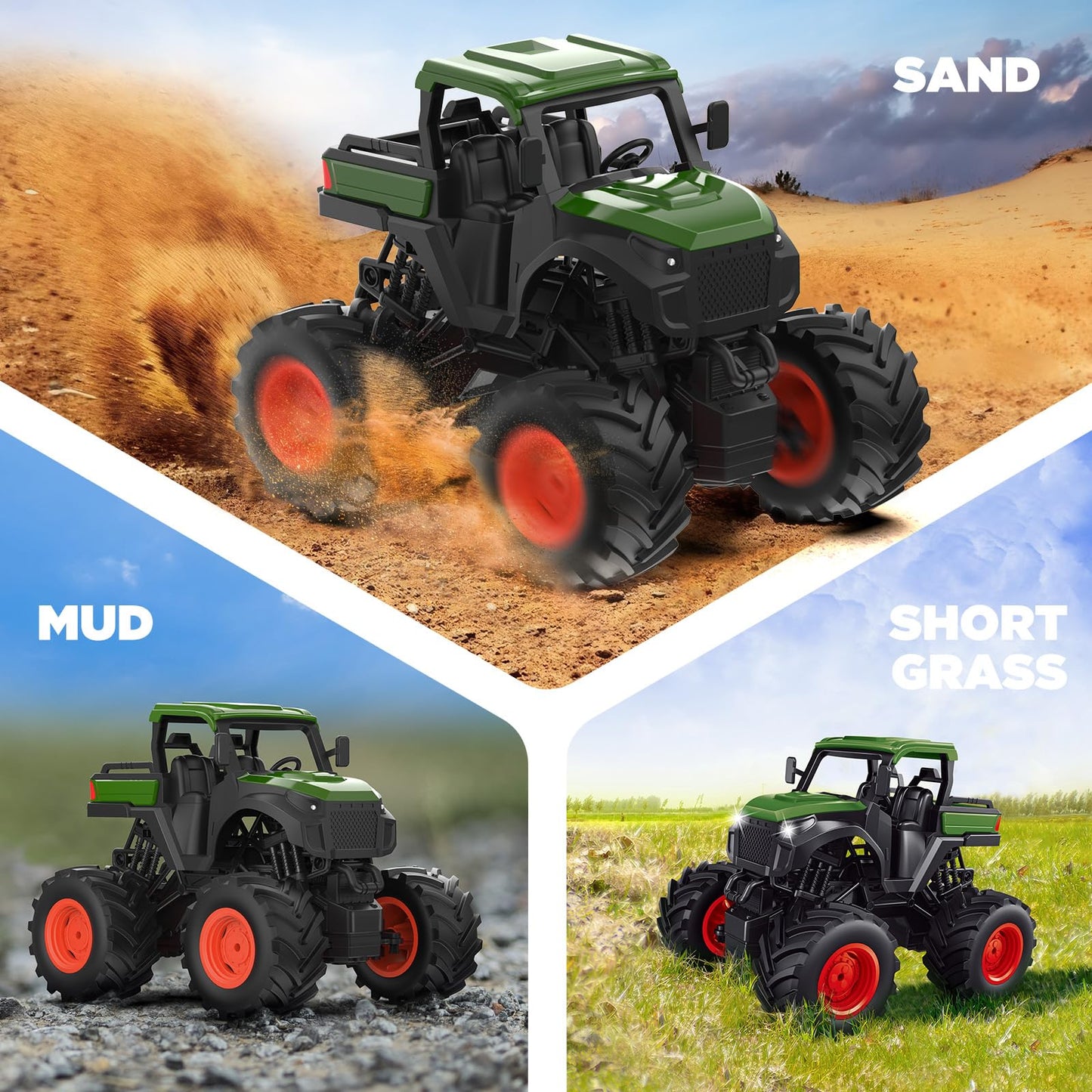 Uarzt 1:16 RC Tractor Toy – LED Lights, Realistic Sounds, 2×800mAh Battery