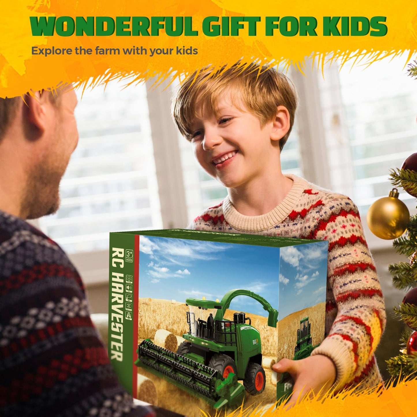Uarzt 1/24 RC Harvester Tractor Toy – Dual Batteries, Interchangeable Heads, Realistic Lights