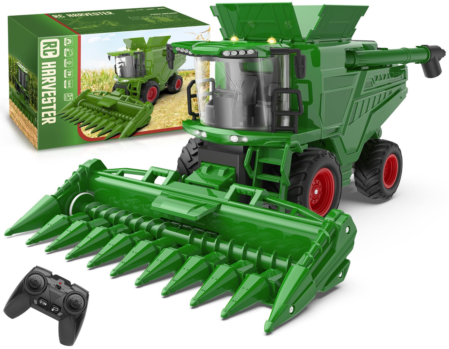 Uarzt Remote Control Combine Harvester Toy — Realistic Corn Head RC Tractor for Kids 3+ (1/24 Scale)