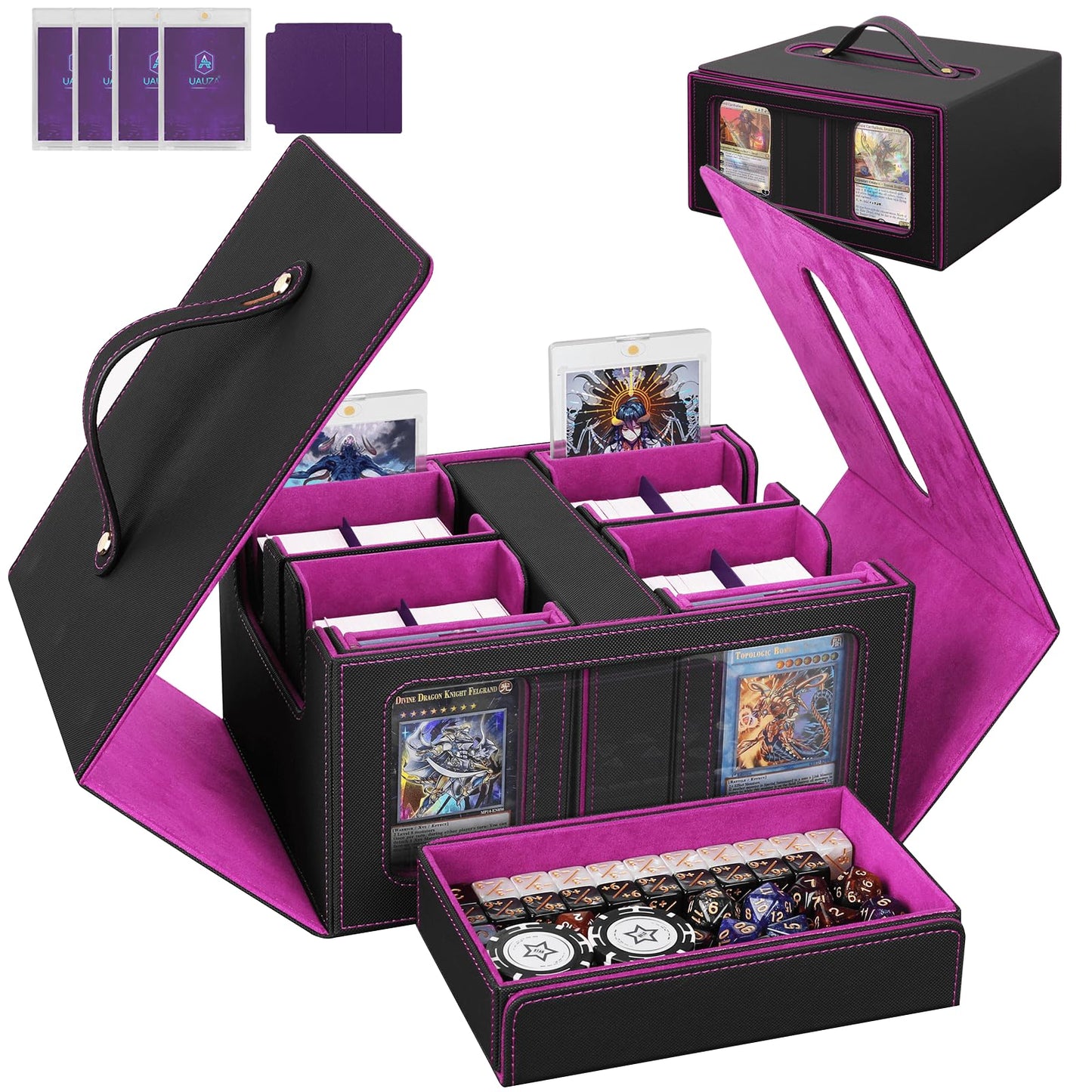 UAUZA MTG Card Deck Box with Commander Display — 400+ Capacity, 5-in-1 Storage