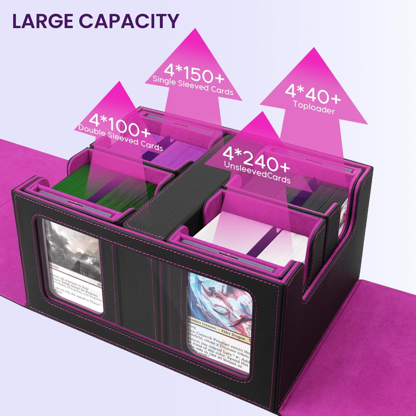 UAUZA MTG Card Deck Box with Commander Display — 400+ Capacity, 5-in-1 Storage