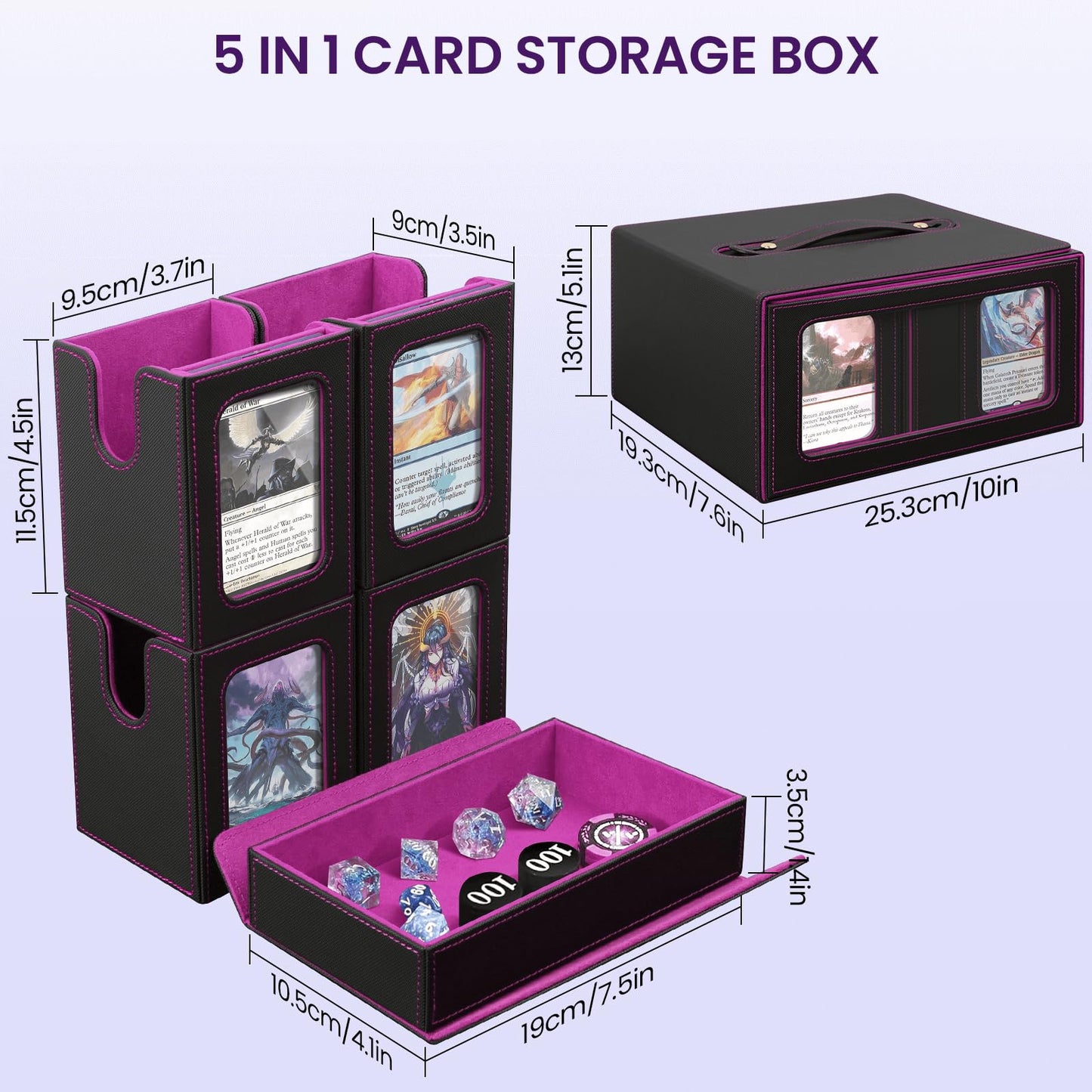 UAUZA MTG Card Deck Box with Commander Display — 400+ Capacity, 5-in-1 Storage