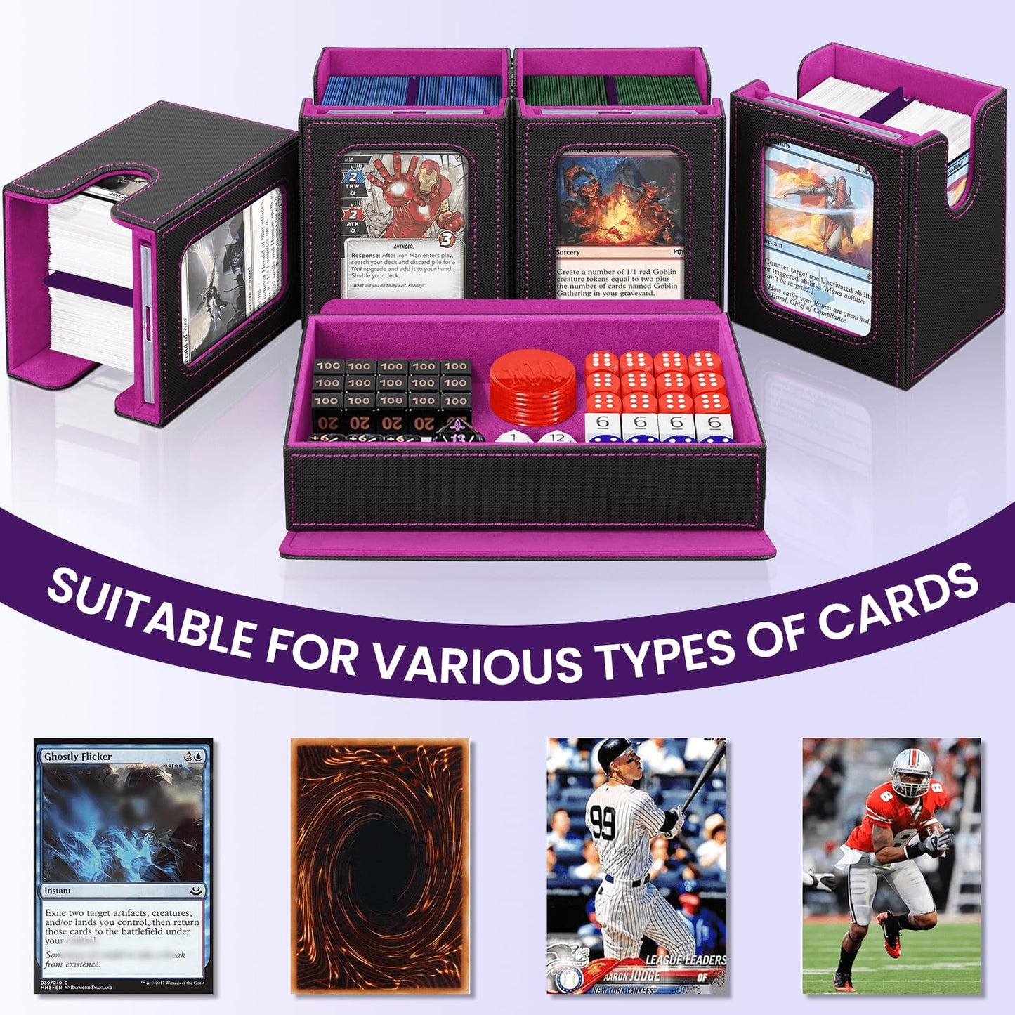 UAUZA MTG Card Deck Box with Commander Display — 400+ Capacity, 5-in-1 Storage